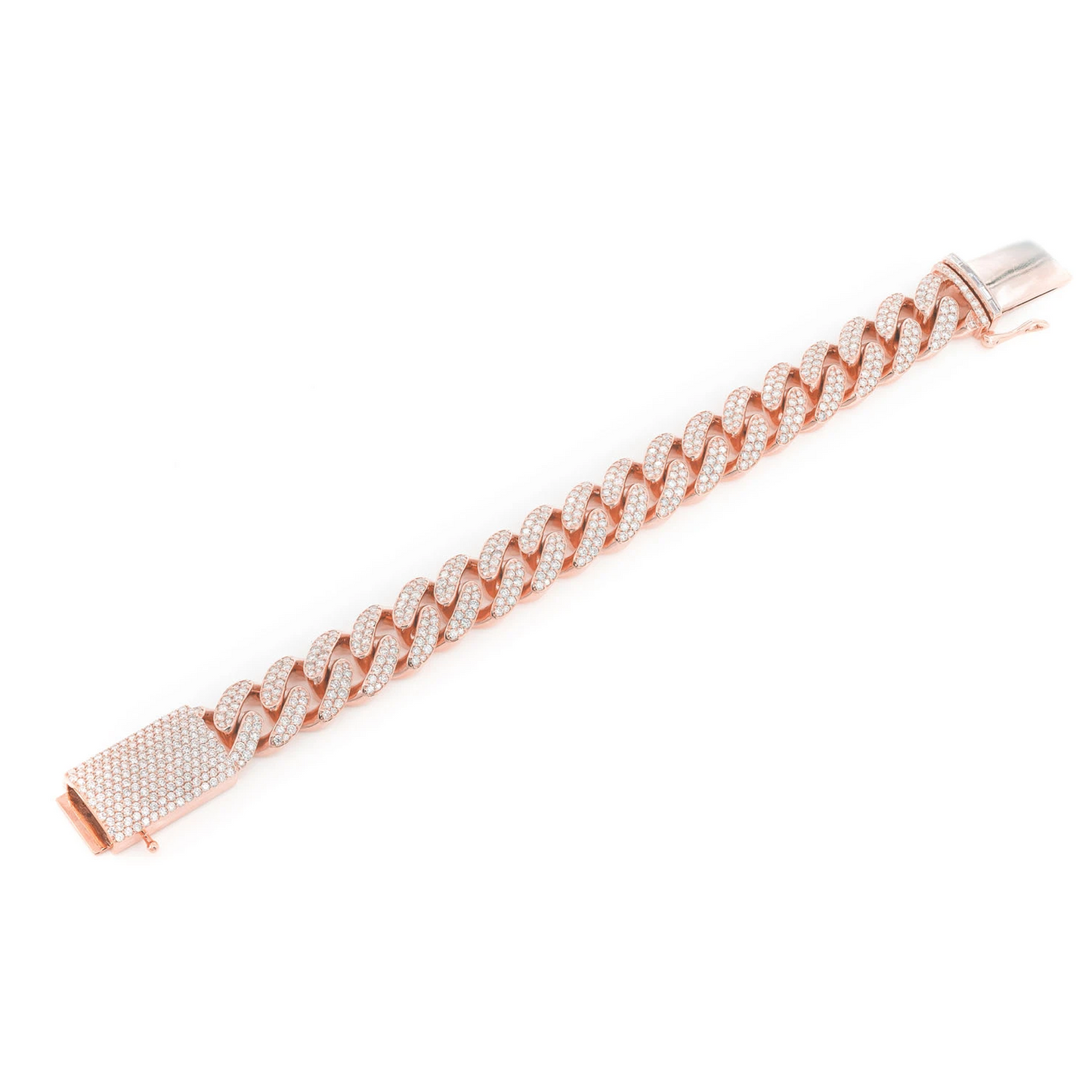 Miami Cuban Diamond Bracelet in 14K rose gold, 16mm / 12.25ctw width, full-length view