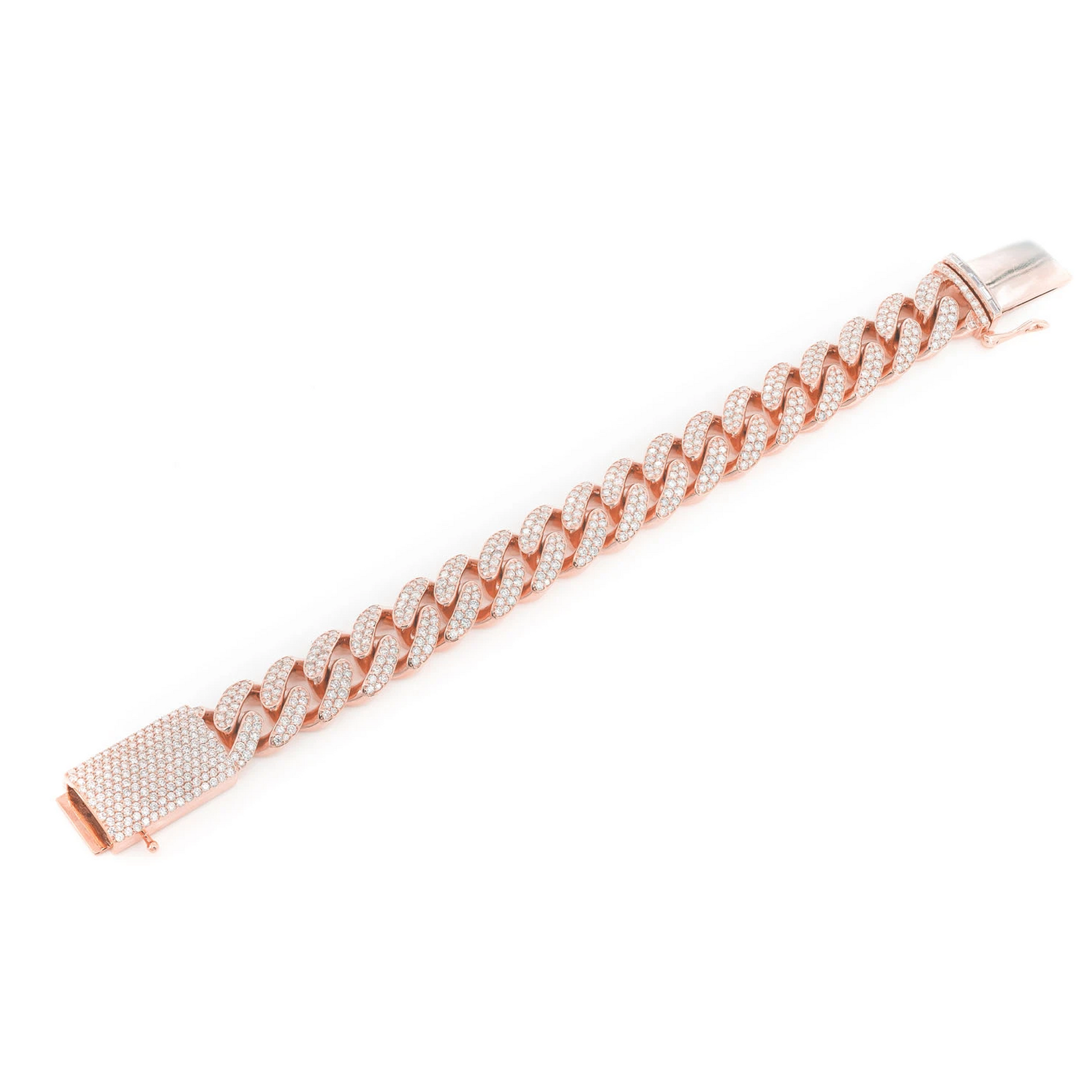 Miami Cuban Diamond Bracelet in 14K rose gold, 16mm / 12.25ctw width, full-length view