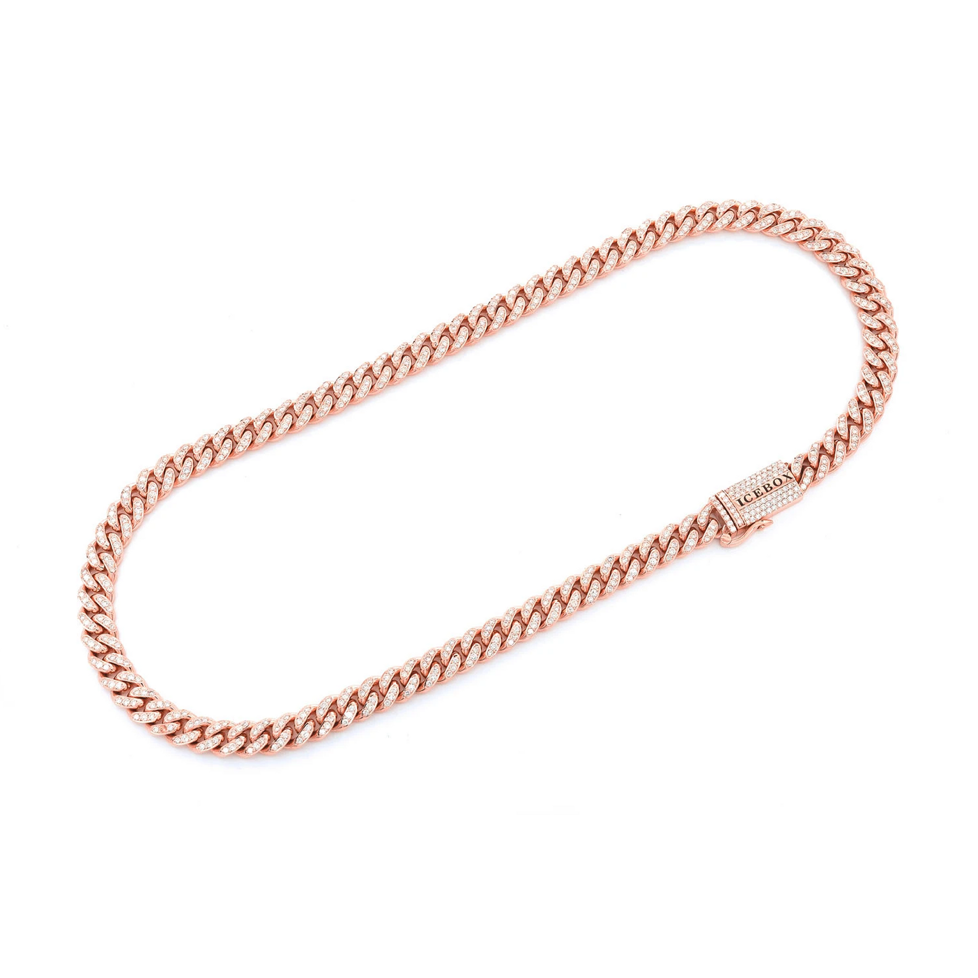 Iced Miami Cuban Necklace in 14K rose gold, 8mm / 9.00ctw width, full-length view
