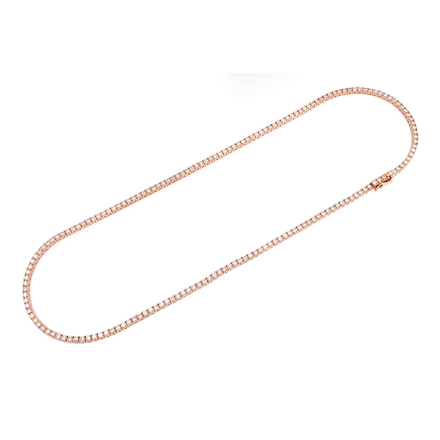 Prong Diamond Tennis Necklace in 14K rose gold, 10pt / 14.75ctw, full-length view