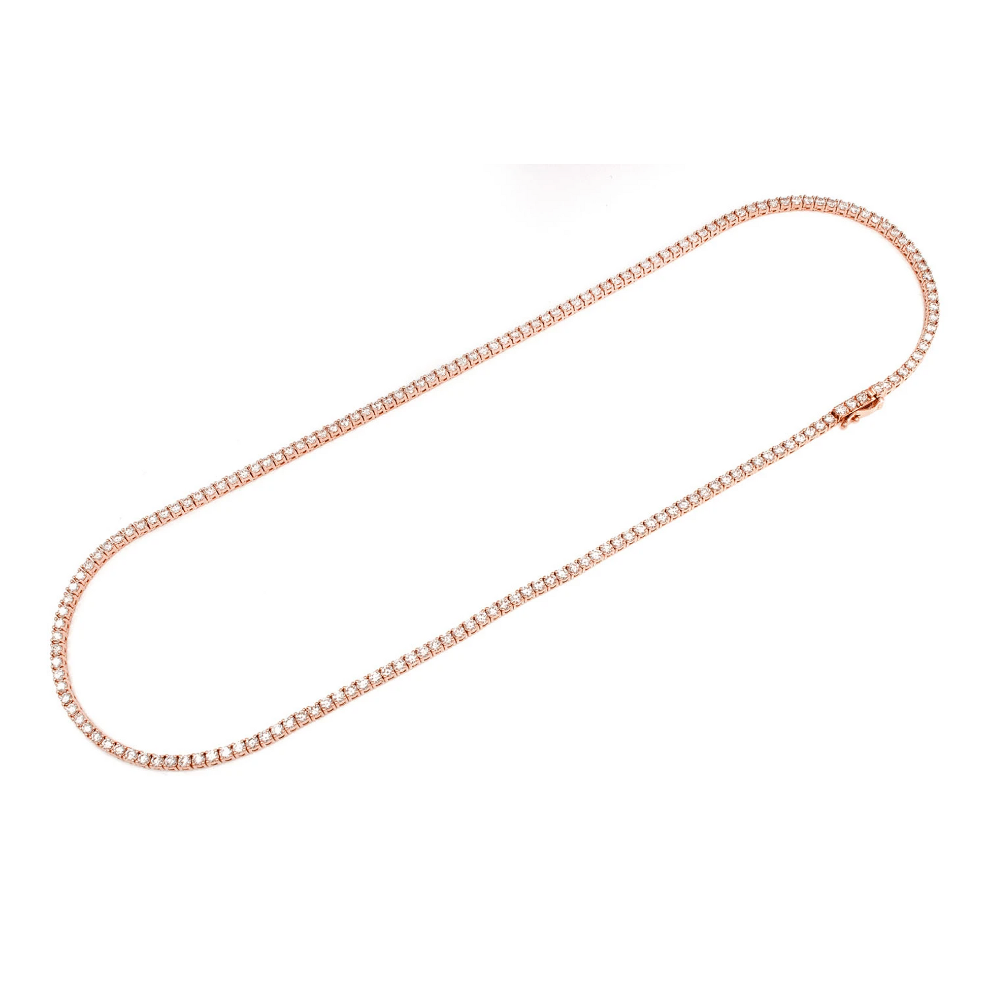 Prong Diamond Tennis Necklace in 14K rose gold, 10pt / 14.75ctw, full-length view