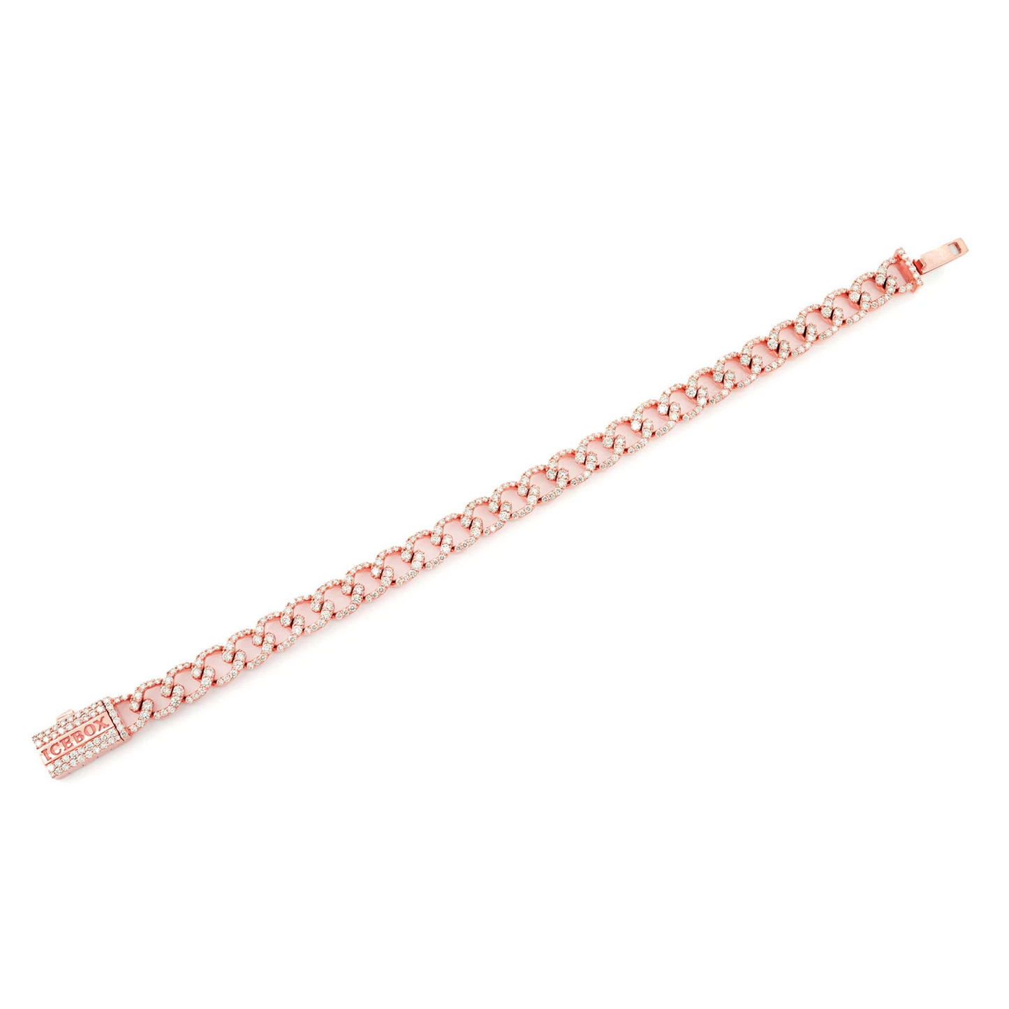 Elongated Cuban Diamond Bracelet in 14K rose gold, 8mm / 6.25ctw width, full-length view