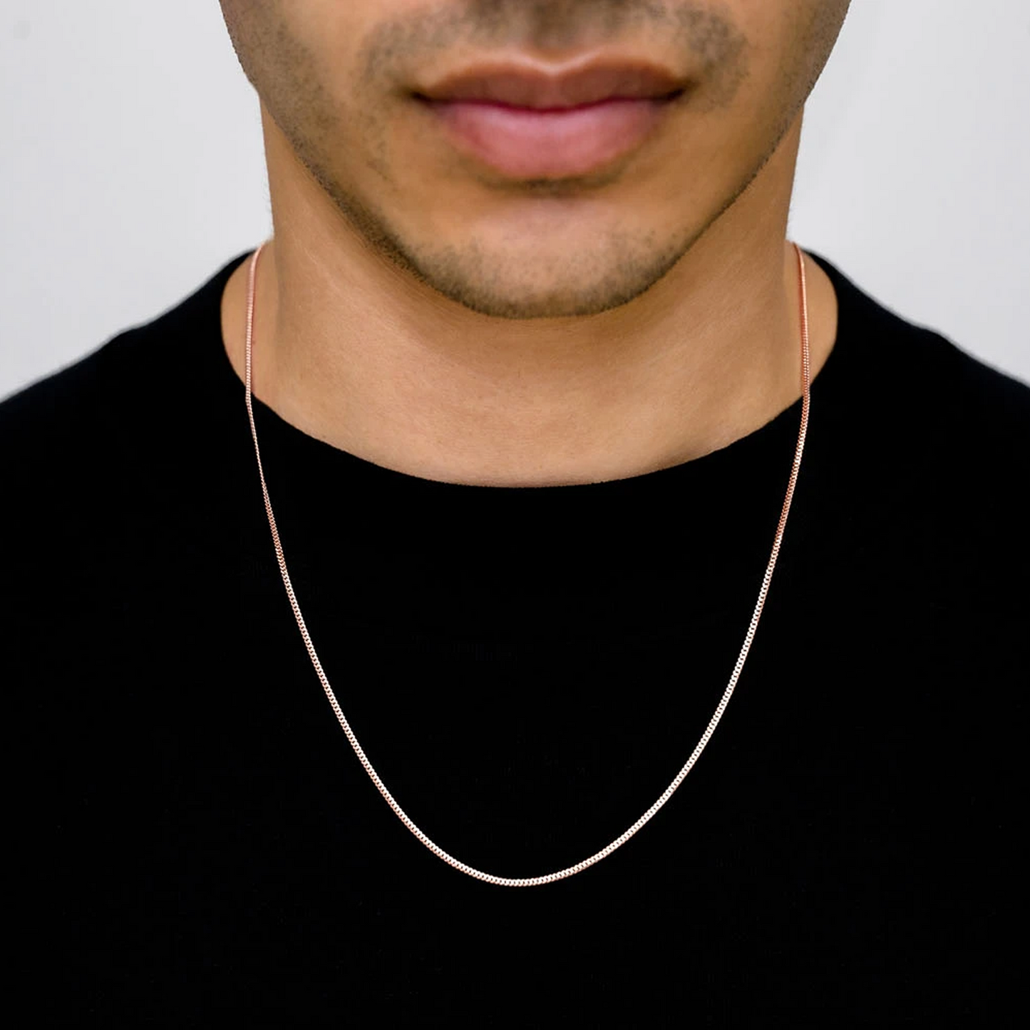 Miami Cuban Gold Chain in 14K rose gold, 1.5mm width, worn view