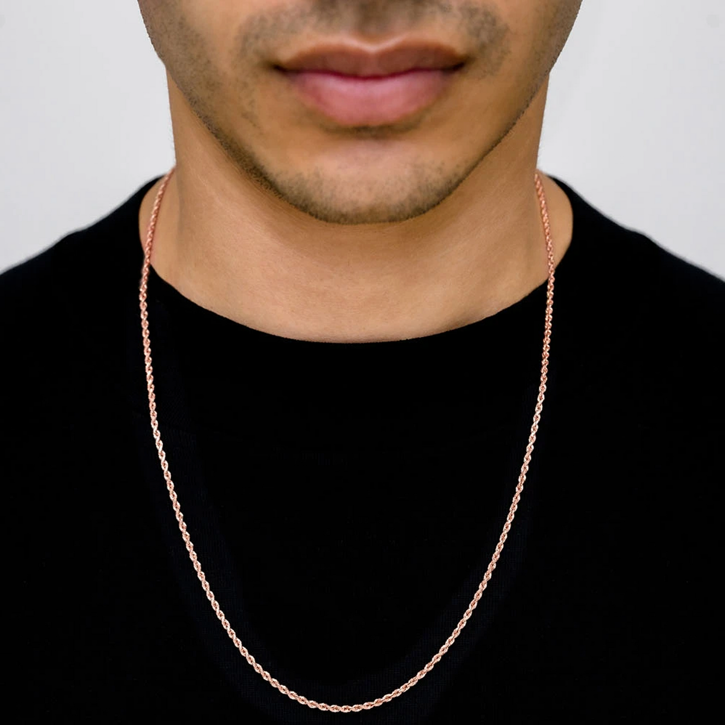 Rope Gold Chain in 14K rose gold, 2mm width, worn view