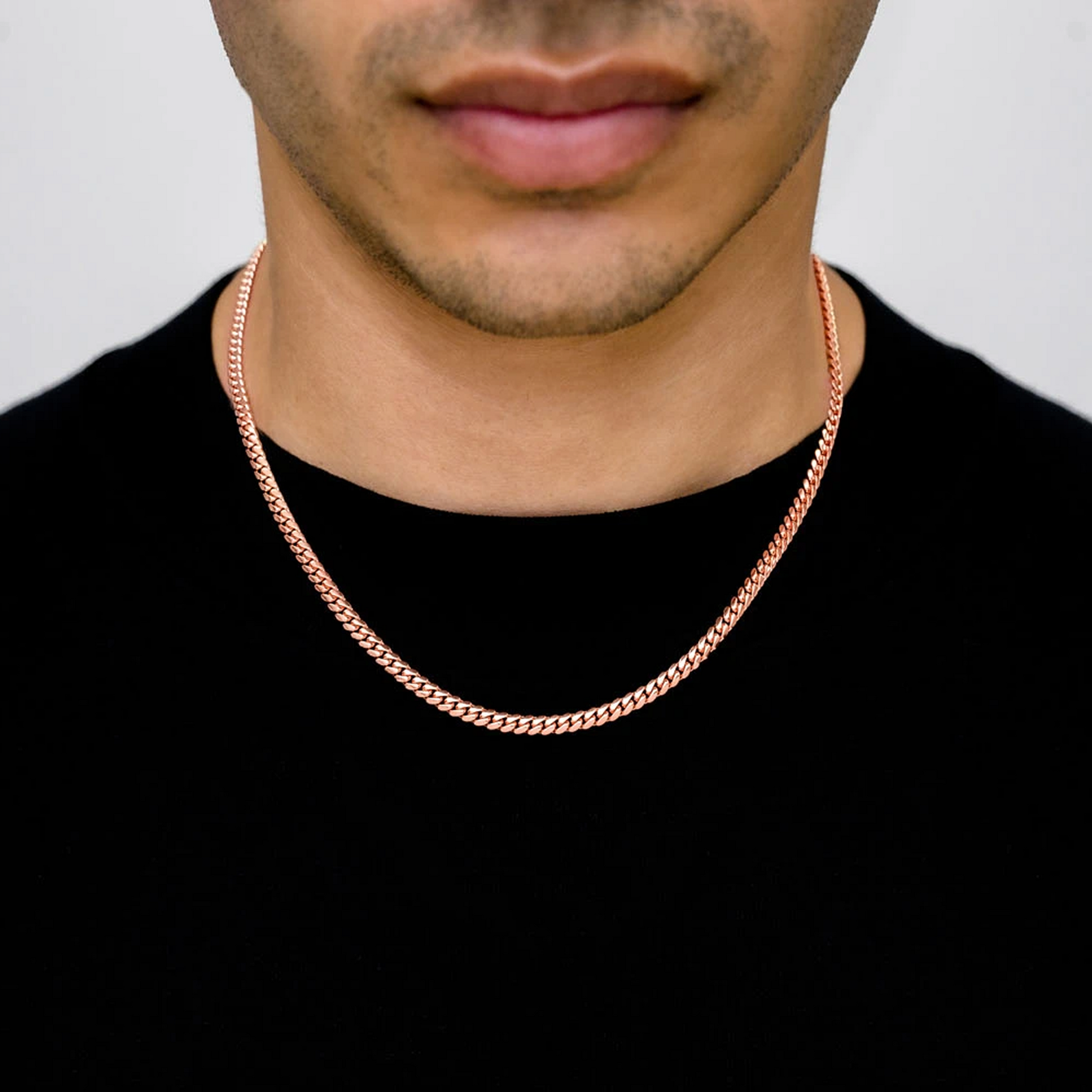 Miami Cuban Gold Chain in 14K rose gold, 4mm width, worn view