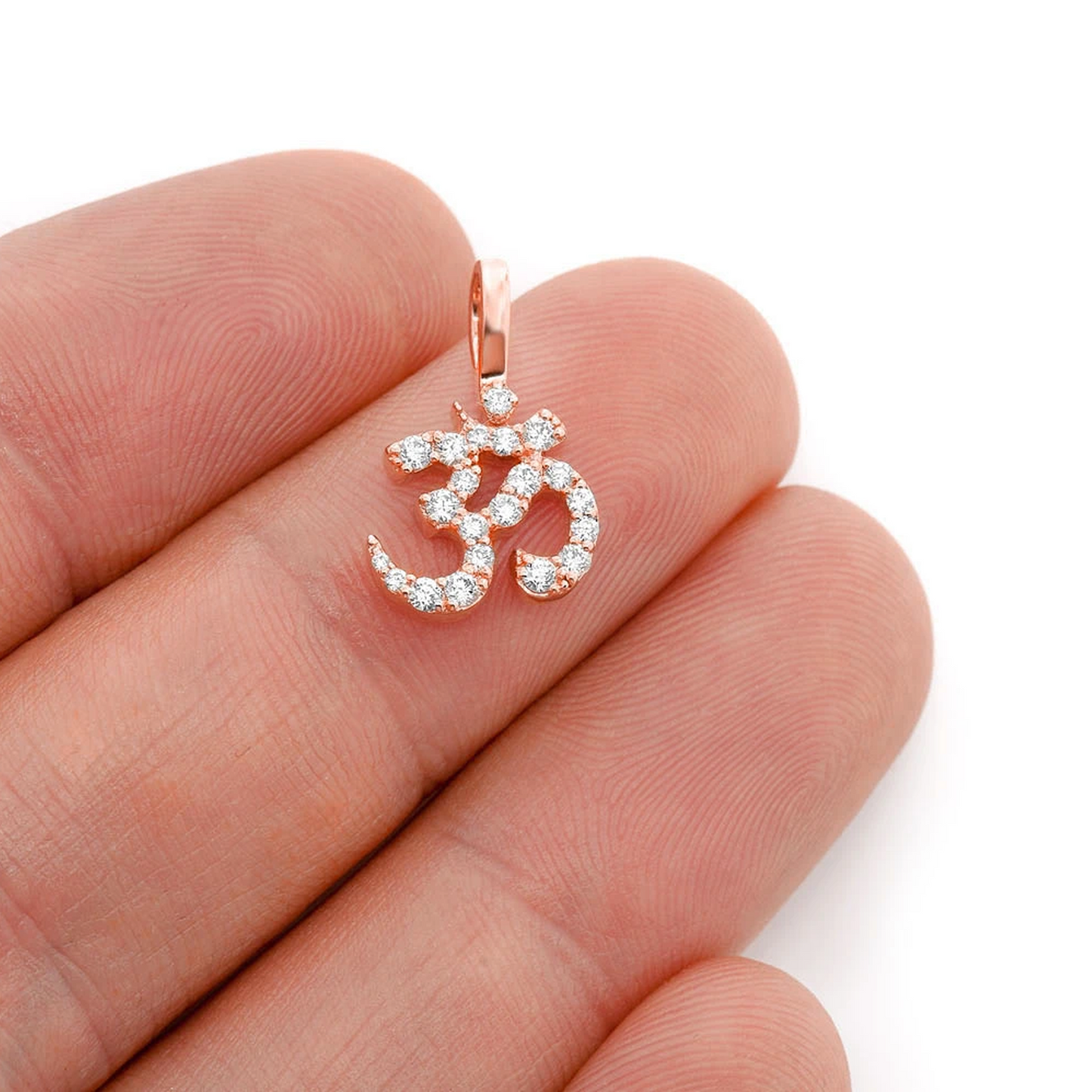 Pranava Om Diamond Pendant in 14K rose gold, 0.33ctw, angled view