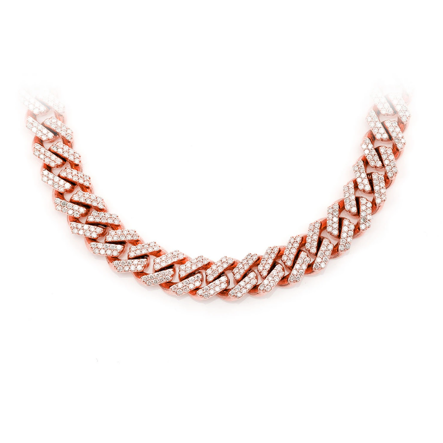 Raised Cuban Diamond Necklace in 14K rose gold, 9mm / 13.00ctw width, front view