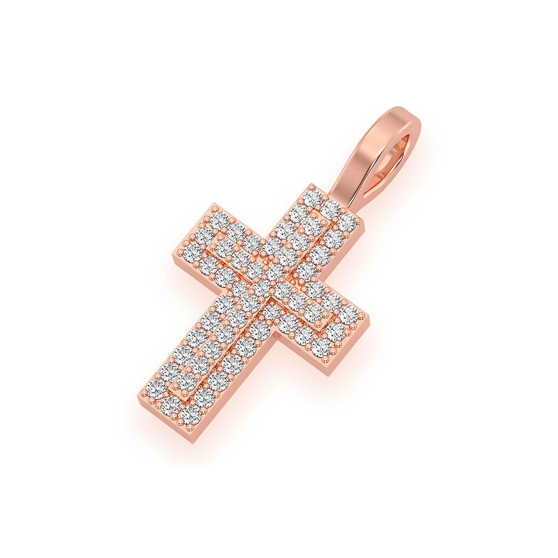 Layered Diamond Cross Pendant in 14K rose gold, side view