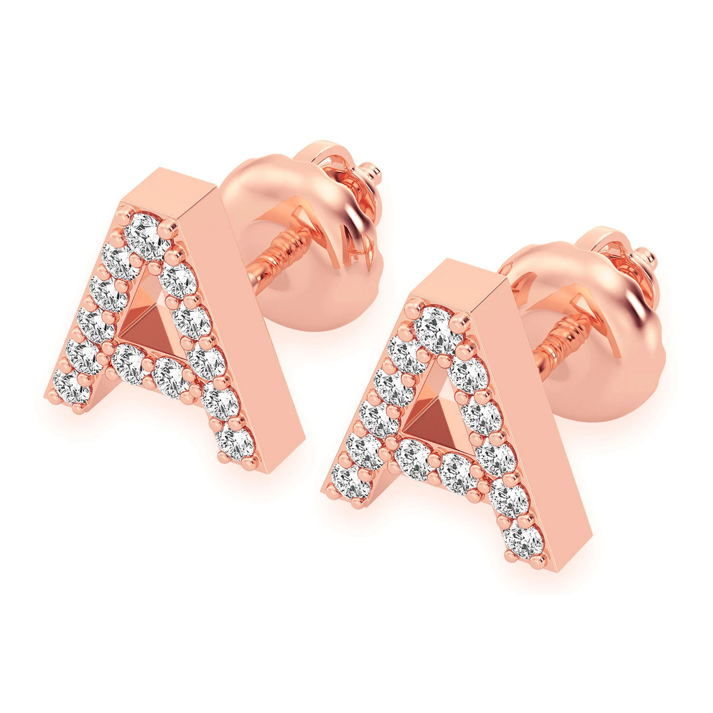 Any Letter Diamond Stud Earrings in 14K rose gold, side view