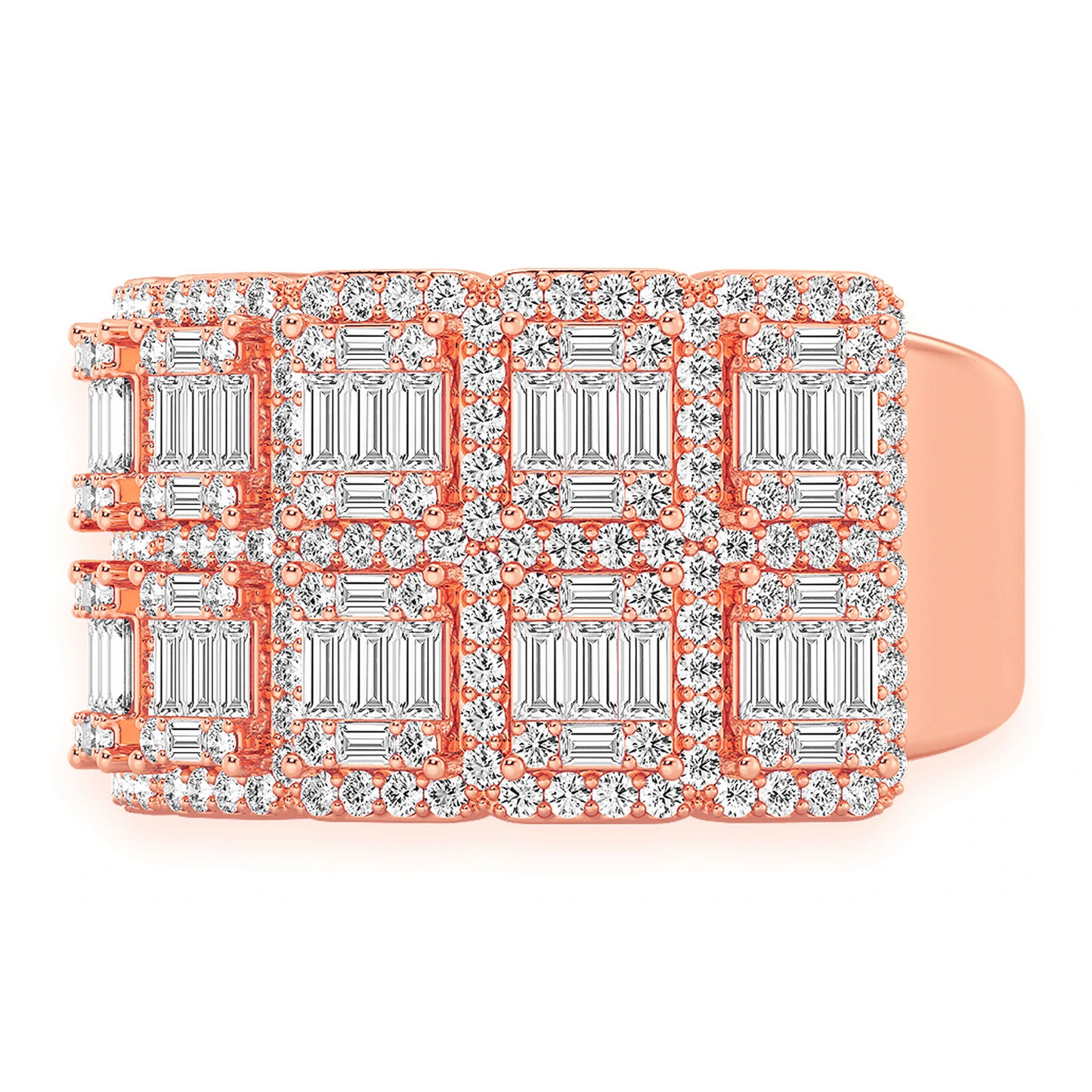 Baguette Border Diamond Ring in 14K rose gold, side view
