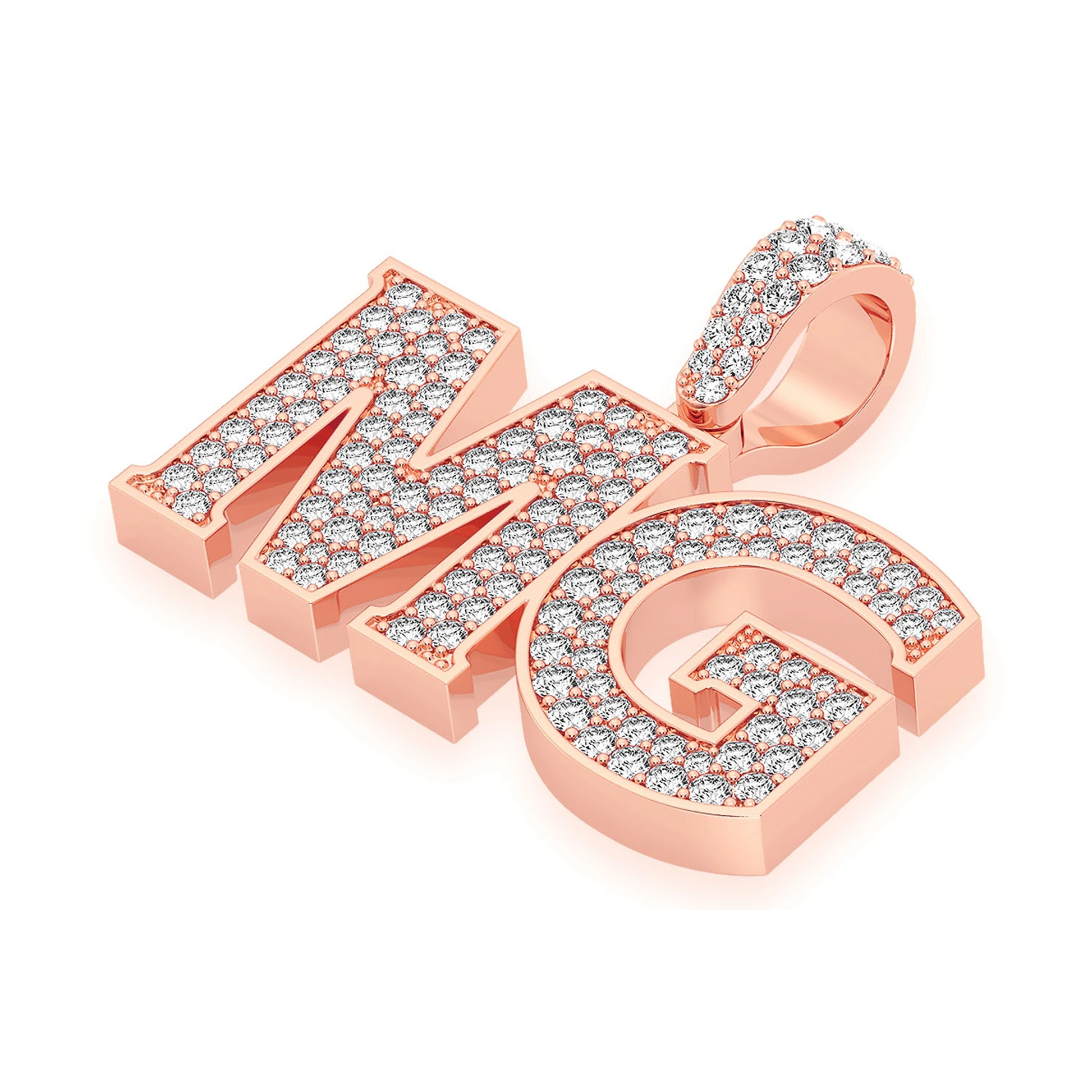 Heavy Serif Letter Pendant in 14K rose gold, side view
