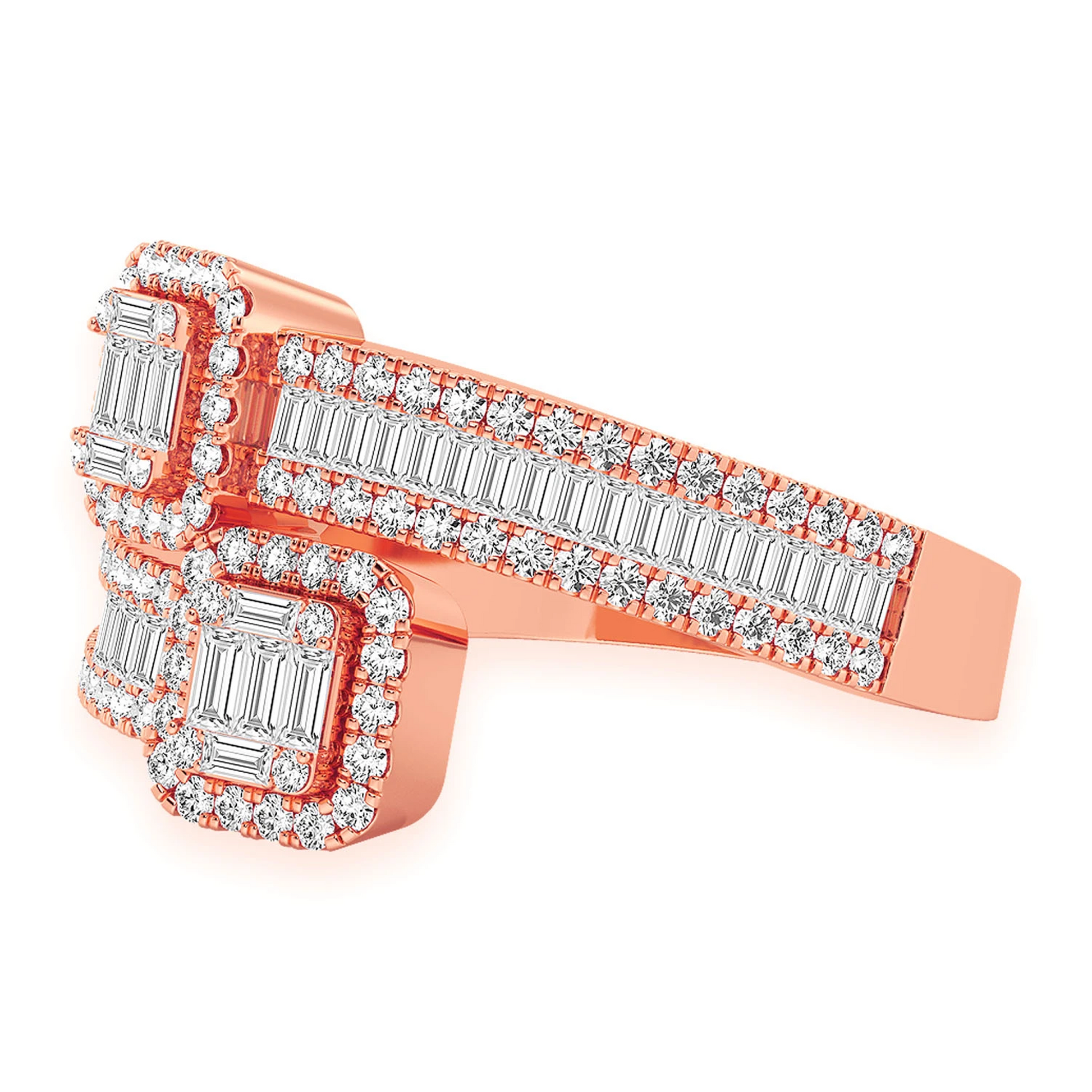 Border Baguette Crossover Diamond Ring in 14K rose gold, side view