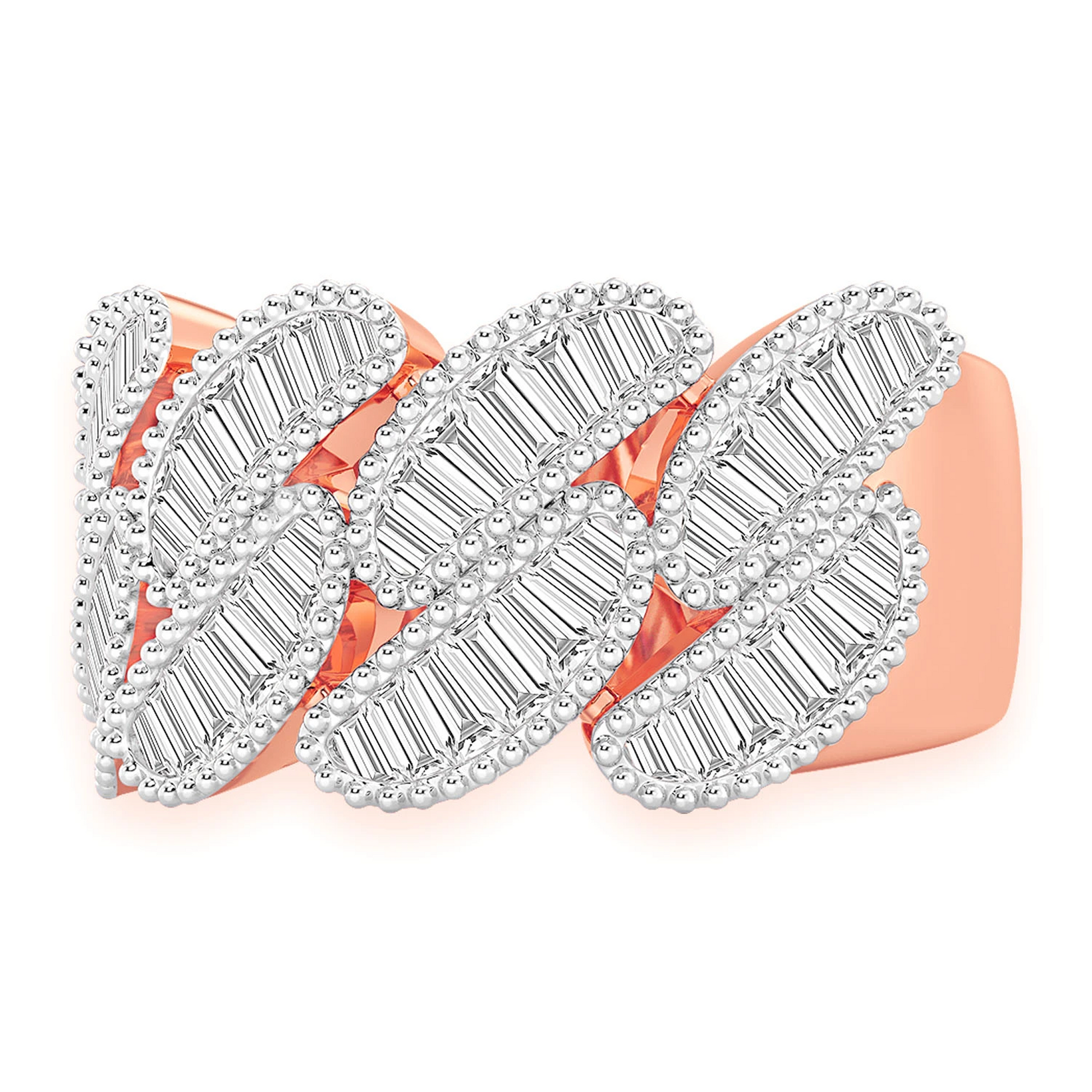 Miami Cuban Baguette Diamond Ring in 14K rose gold, side view
