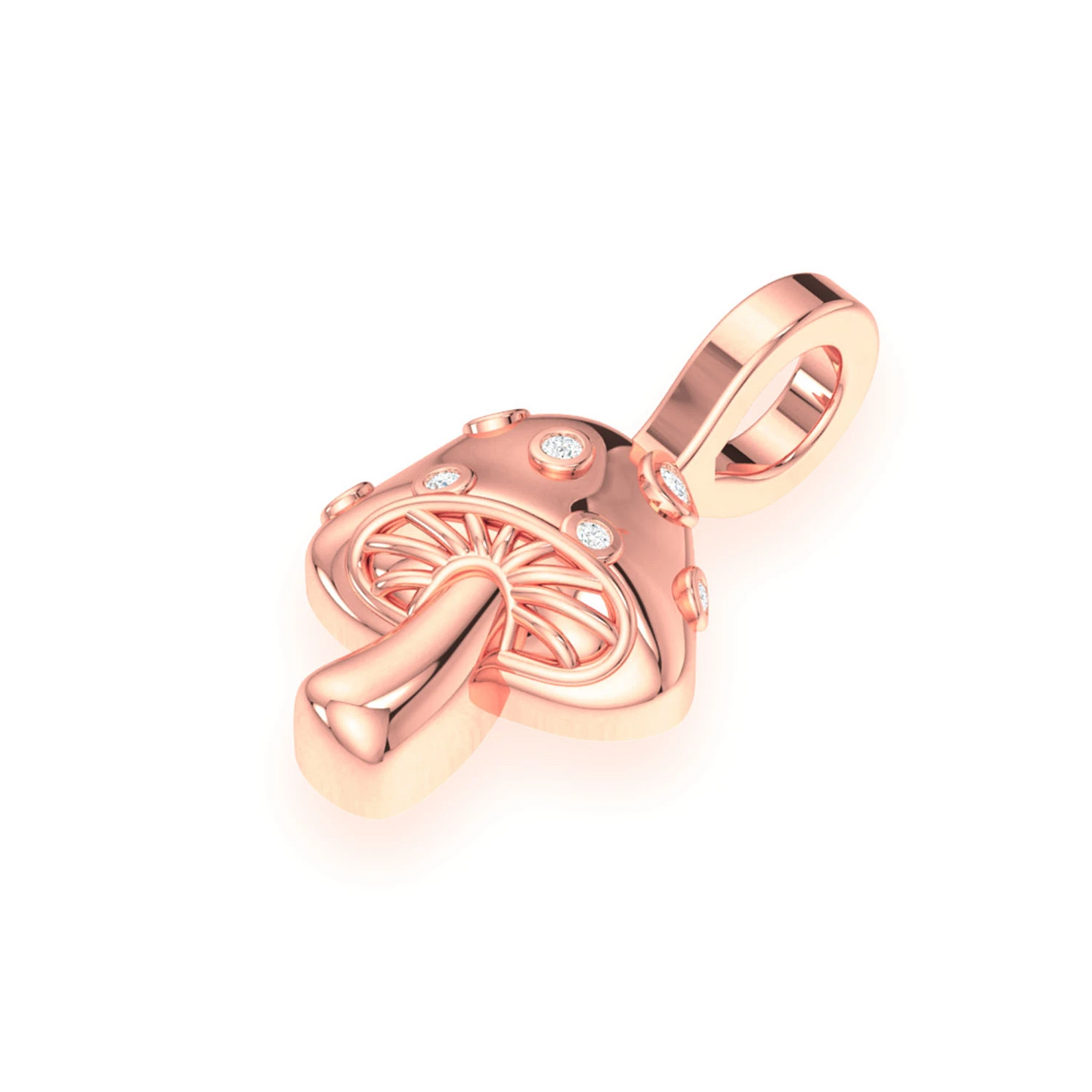 Mushroom Diamond Pendant in 14K rose gold, side view