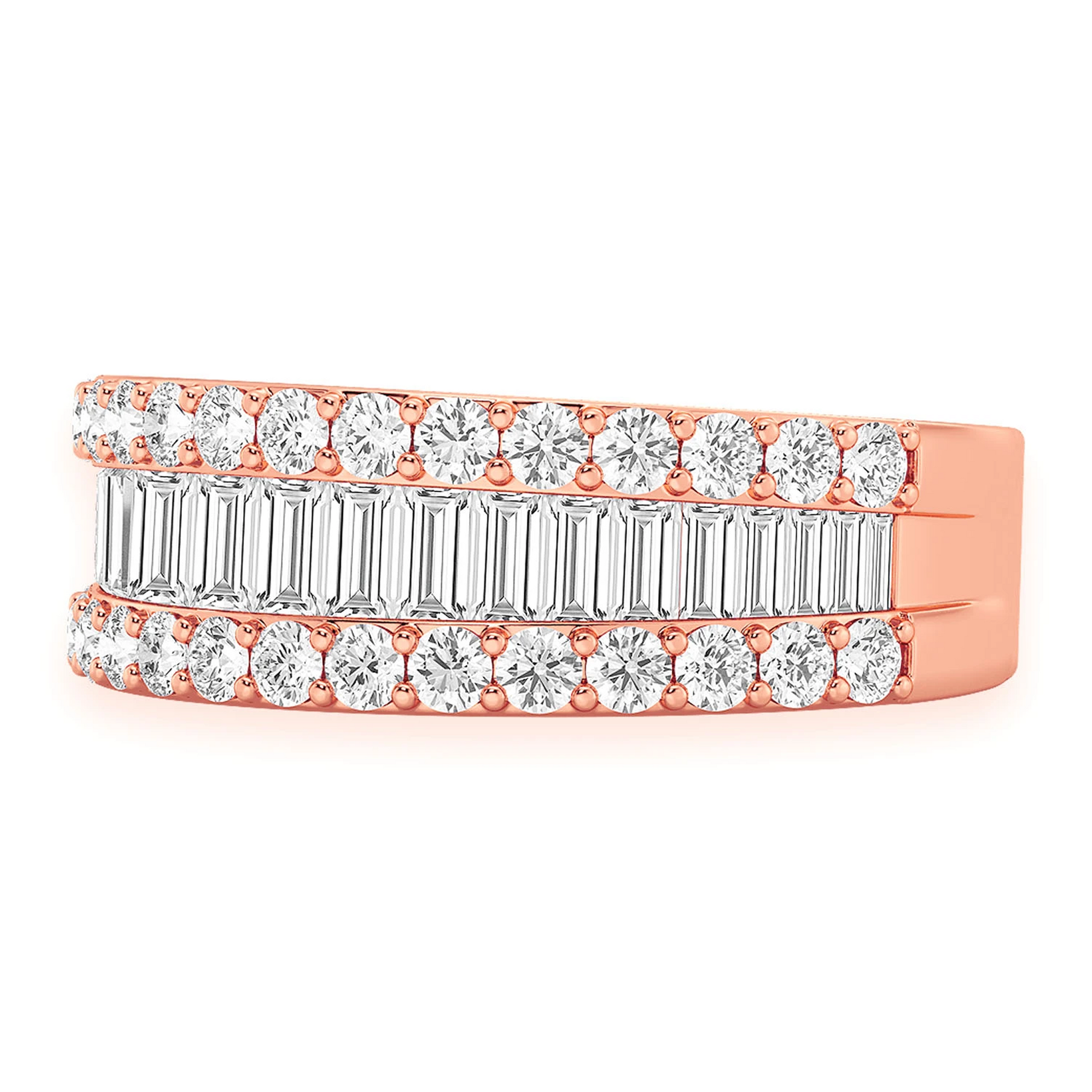 Baguette & Round Border Diamond Ring in 14K rose gold, side view
