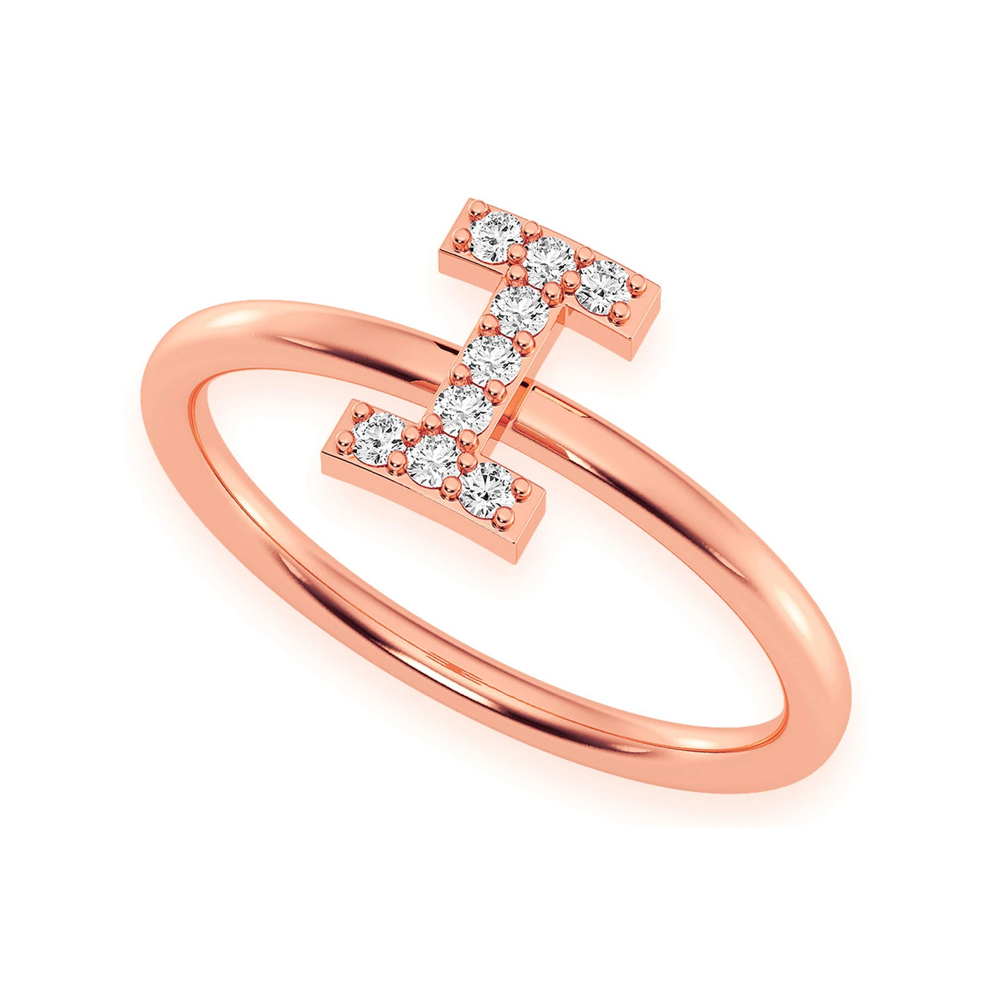 Custom Diamond Initial Ring in 14K rose gold, side view