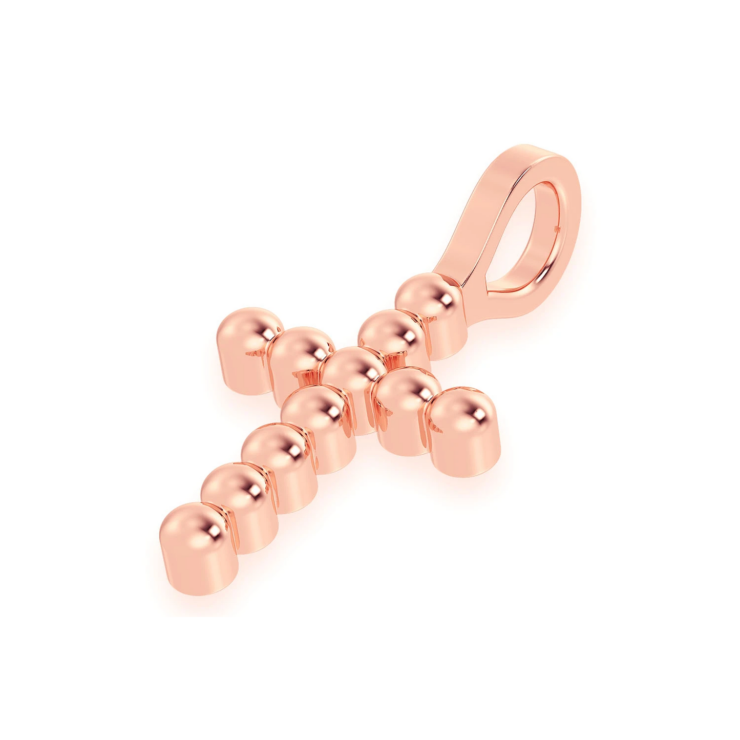Beaded Cross Pendant in 14K rose gold, Pure | Solid Gold, side view
