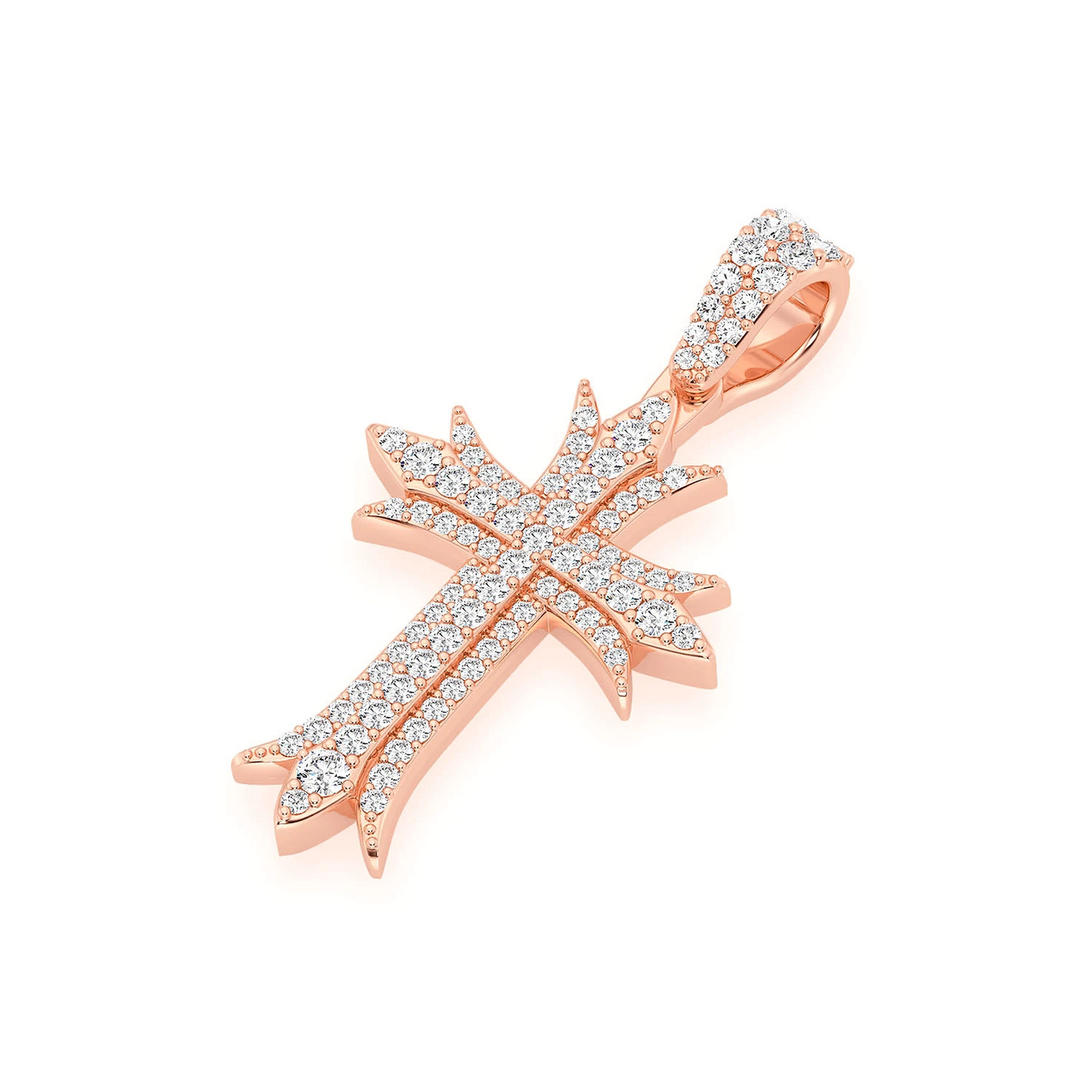 Triple Point Cross Pendant in 14K rose gold, Statement | 0.65ctw, side view