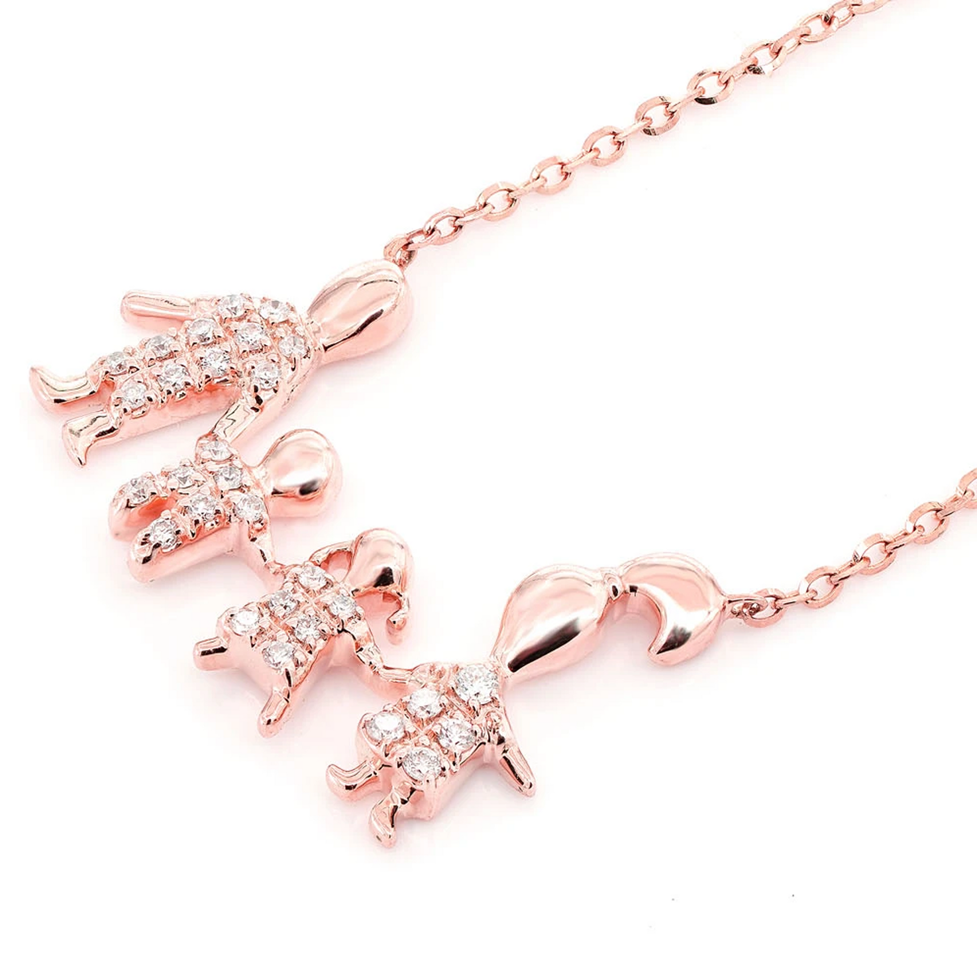 Family of Four Diamond Necklace in 14K rose gold, side view
