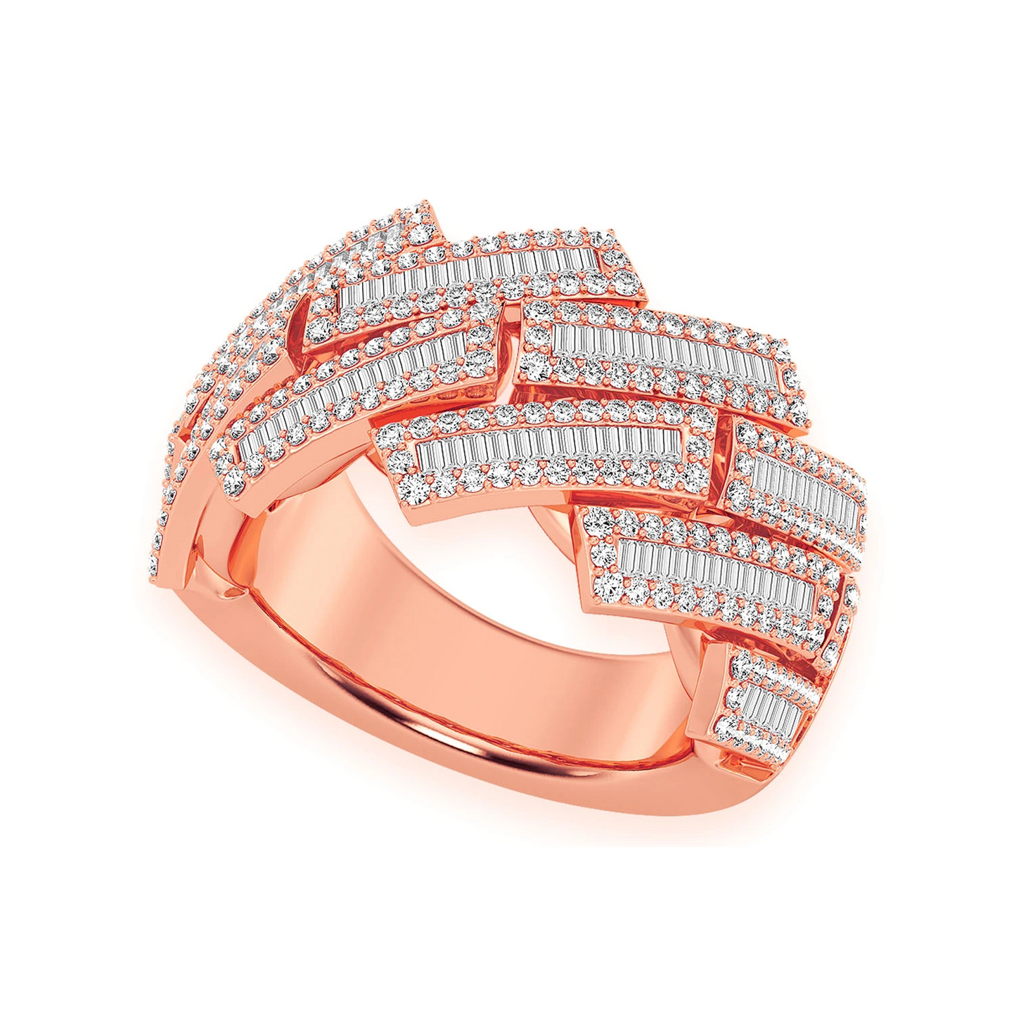 Serrated Baguette Cuban Ring in 14K rose gold, side view