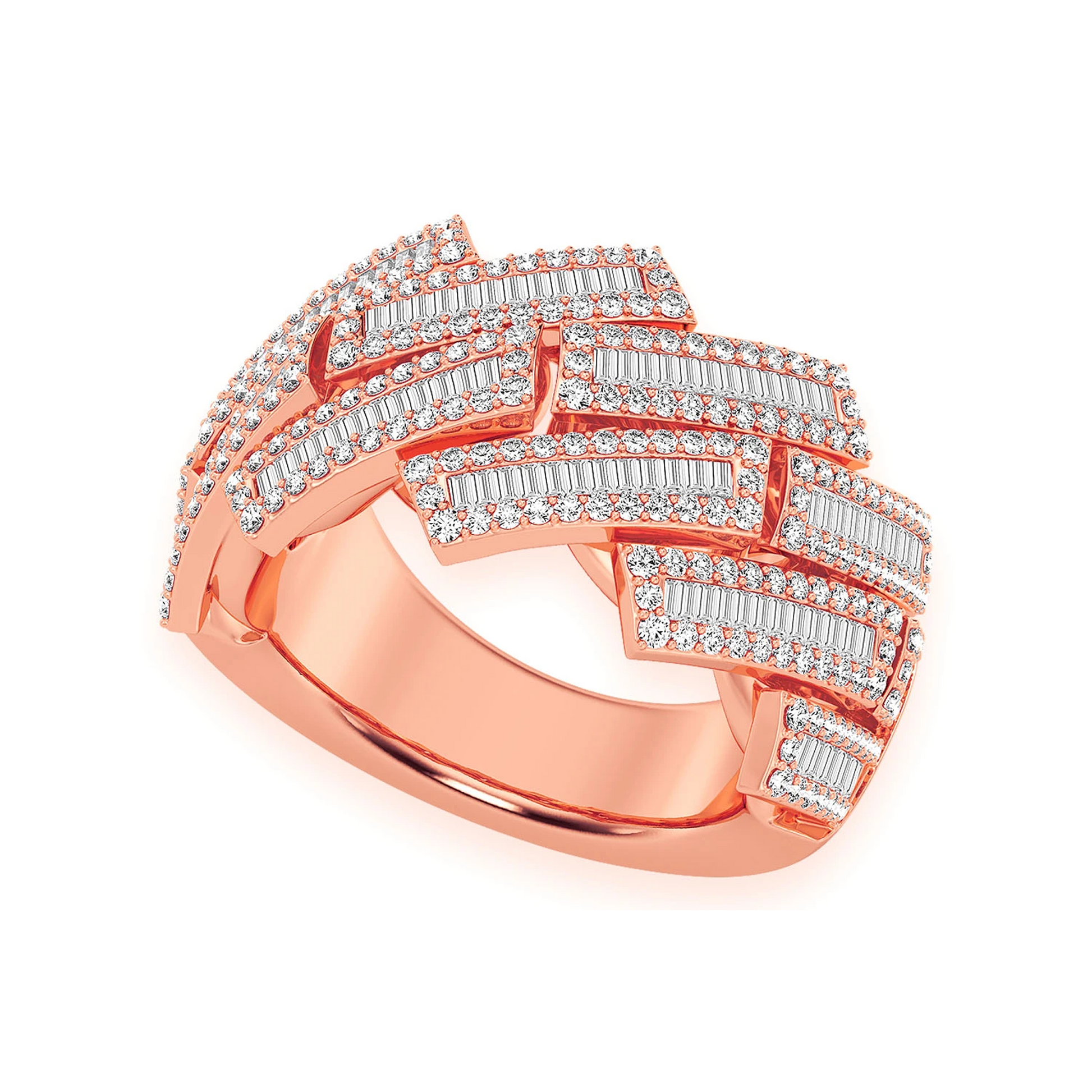 Serrated Baguette Cuban Ring in 14K rose gold, side view