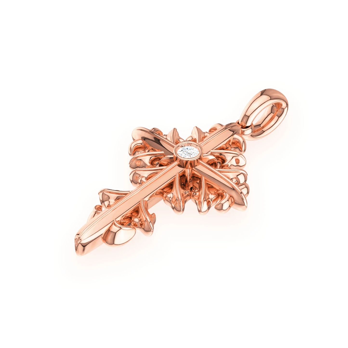 Filigree Diamond Cross Pendant in 14K rose gold, Entry | 0.02ctw, side view
