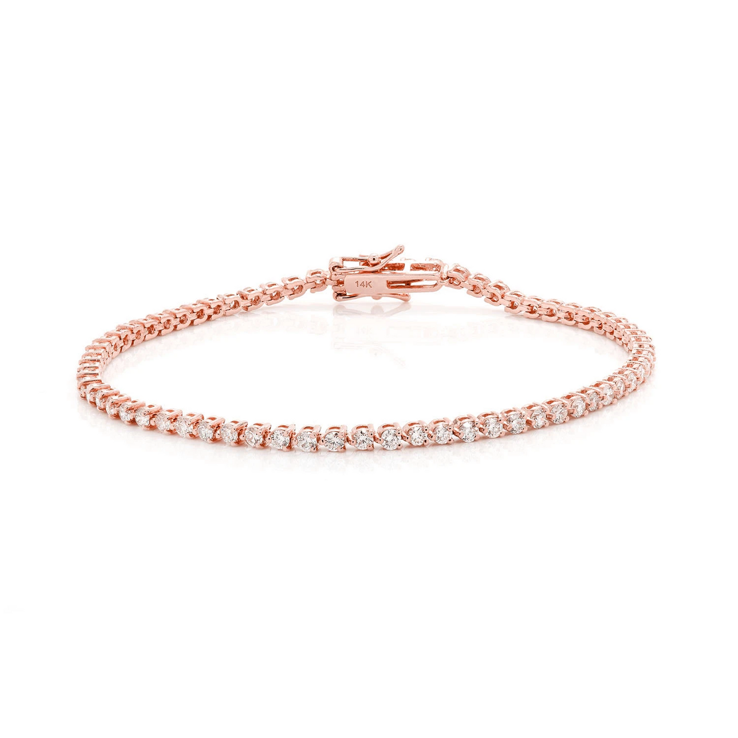 Prong Diamond Tennis Bracelet in 14K rose gold, 3pt / 2.50ctw, front view