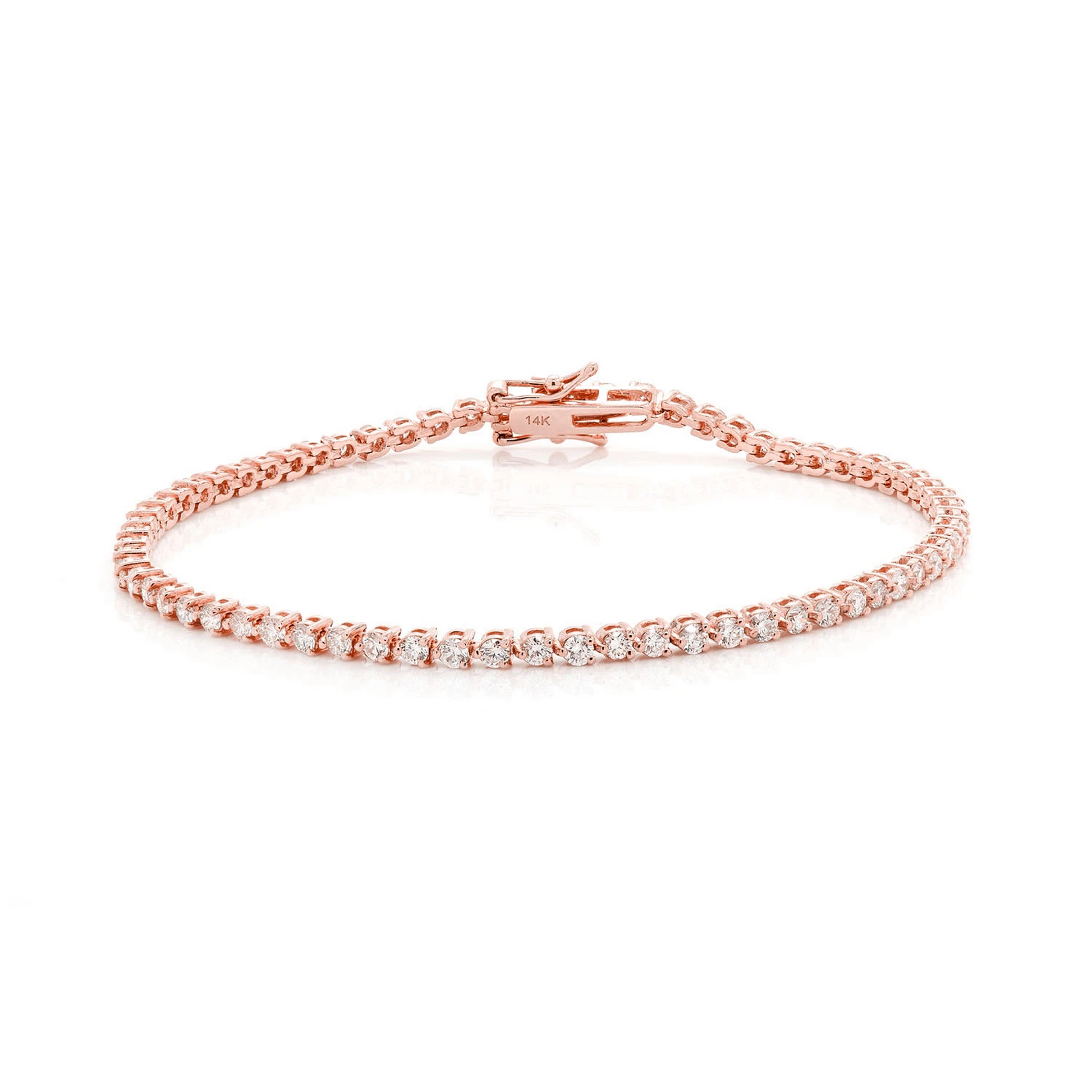Prong Diamond Tennis Bracelet in 14K rose gold, 3pt / 2.50ctw, front view
