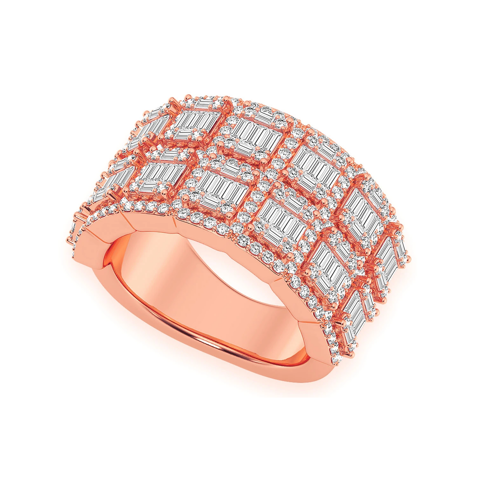 Baguette Border Diamond Ring in 14K rose gold, angled view