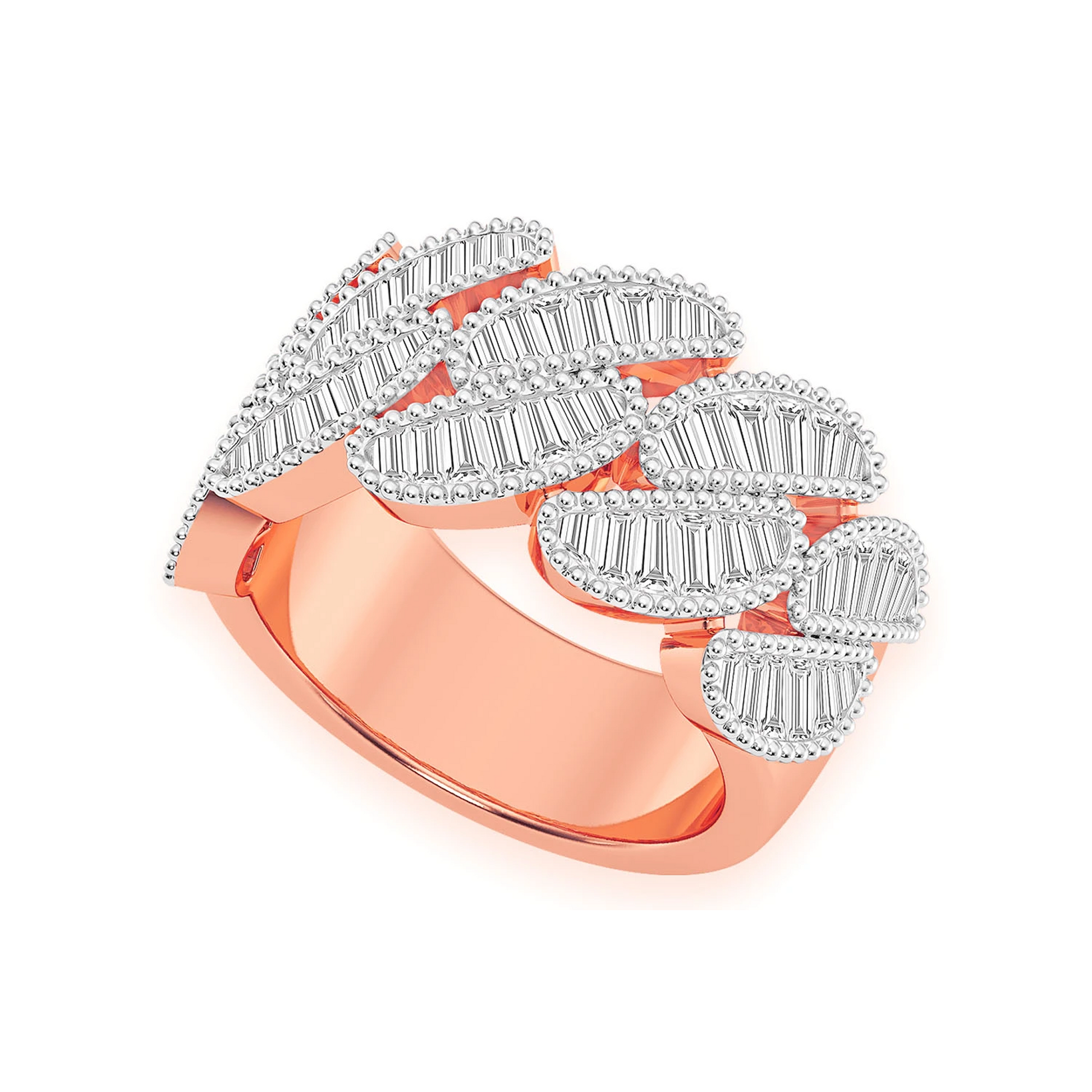 Miami Cuban Baguette Diamond Ring in 14K rose gold, detail view