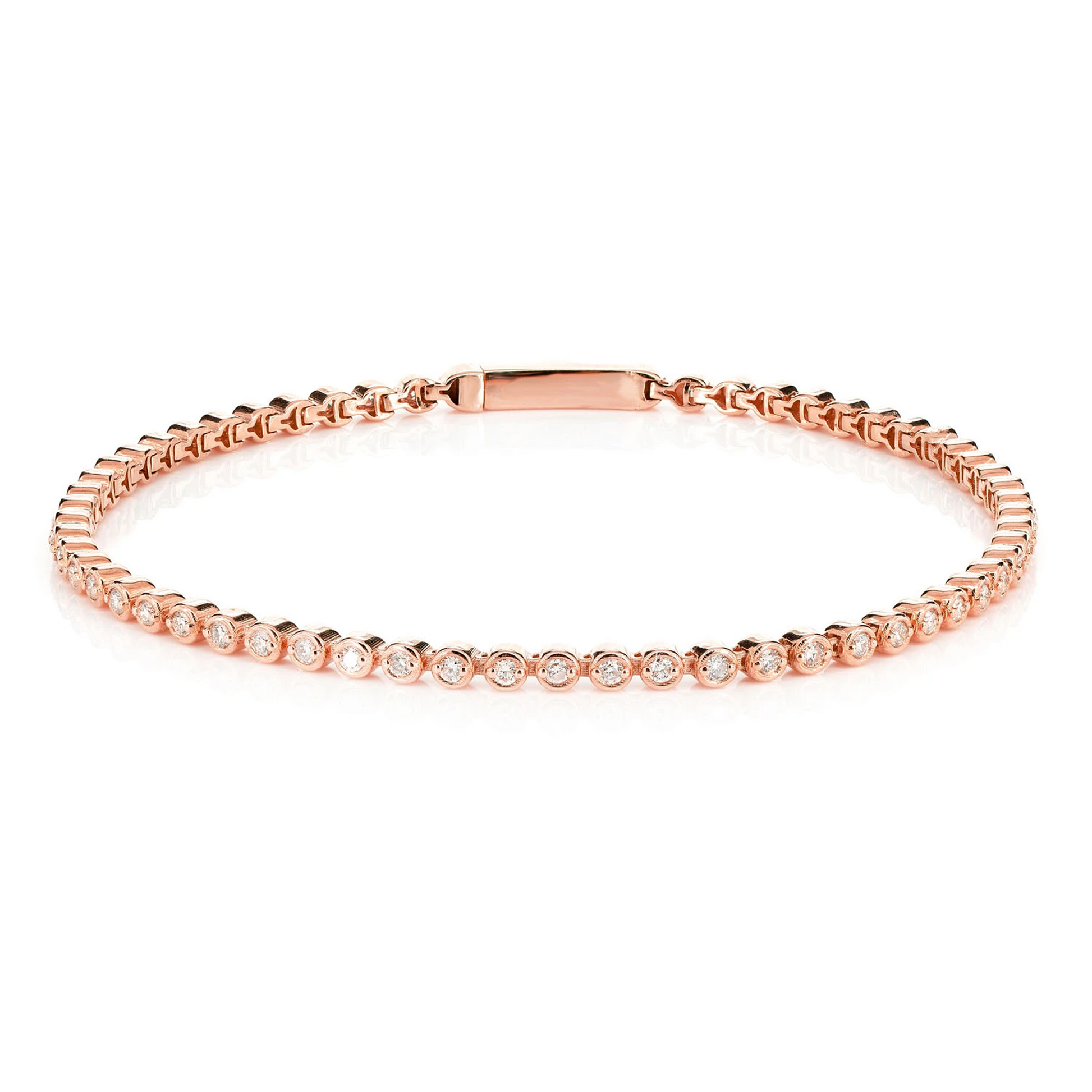 Extended Bezel Diamond Link Bracelet in 14K rose gold, front view