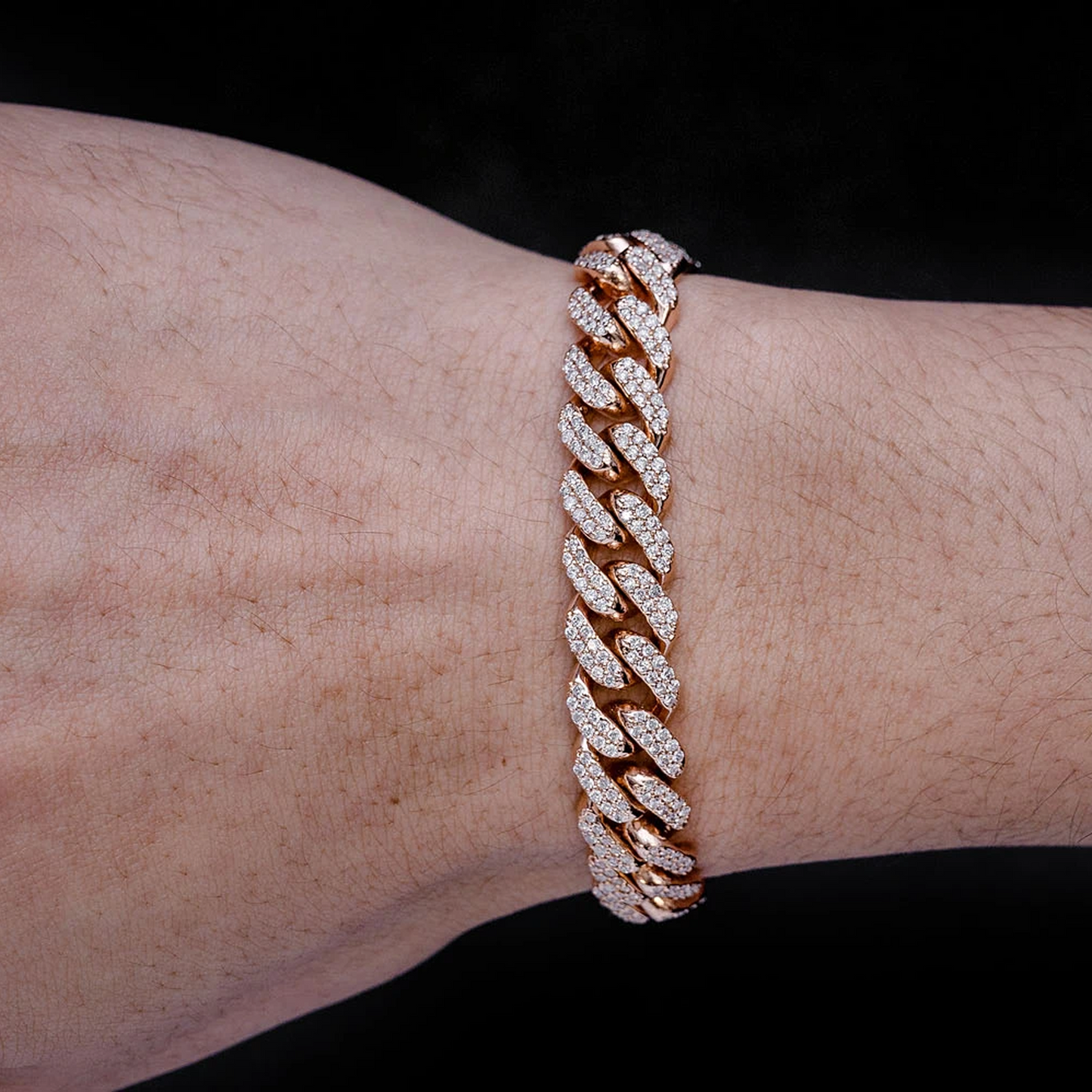 Miami Cuban Diamond Bracelet in 14K rose gold, 10mm /5.00ctw width, worn view