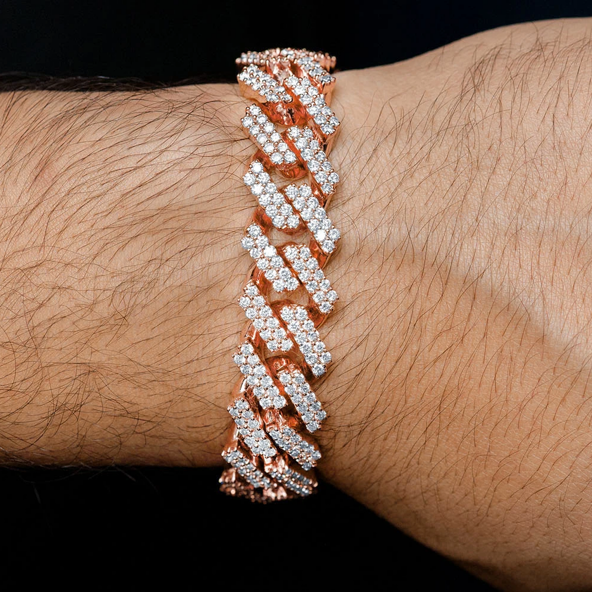 Raised Cuban Diamond Bracelet in 14K rose gold, 17mm | 16.50ctw width, worn view