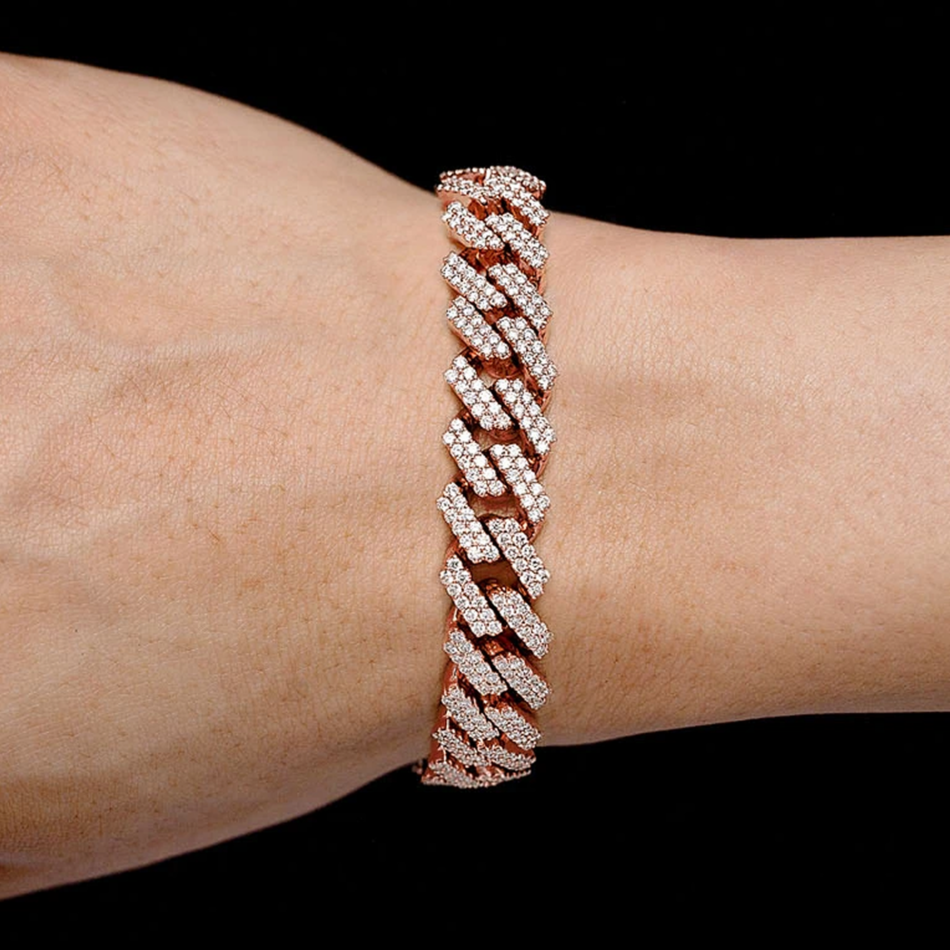 Raised Cuban Diamond Bracelet in 14K rose gold, 11mm | 8.50ctw width, worn view