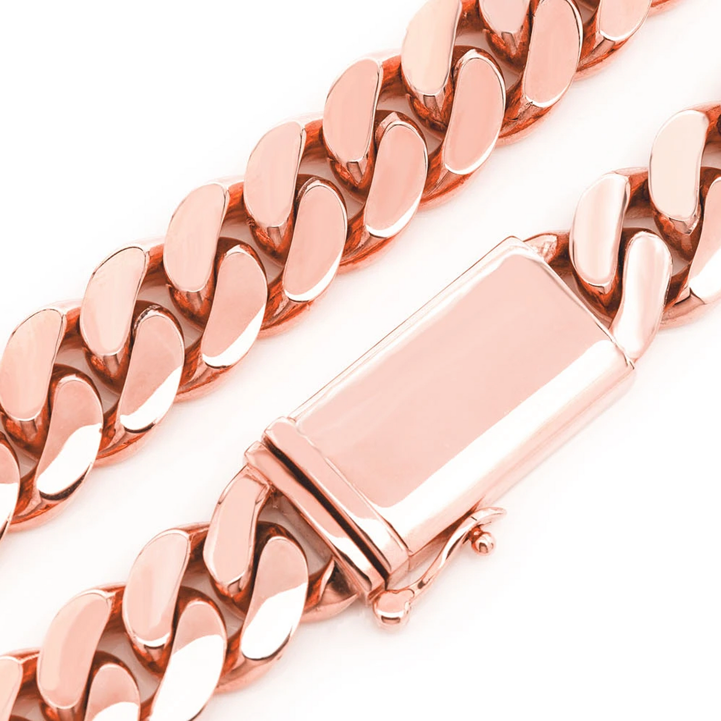 Miami Cuban Gold Chain in 14K rose gold, 18mm width, angled view