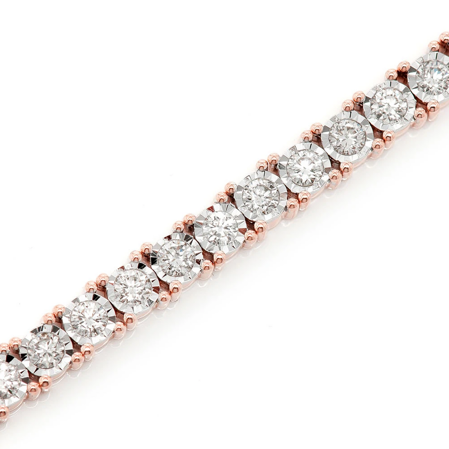 Miracle Diamond Tennis Bracelet in 14K rose gold, 9pt / 4.50ctw, angled view
