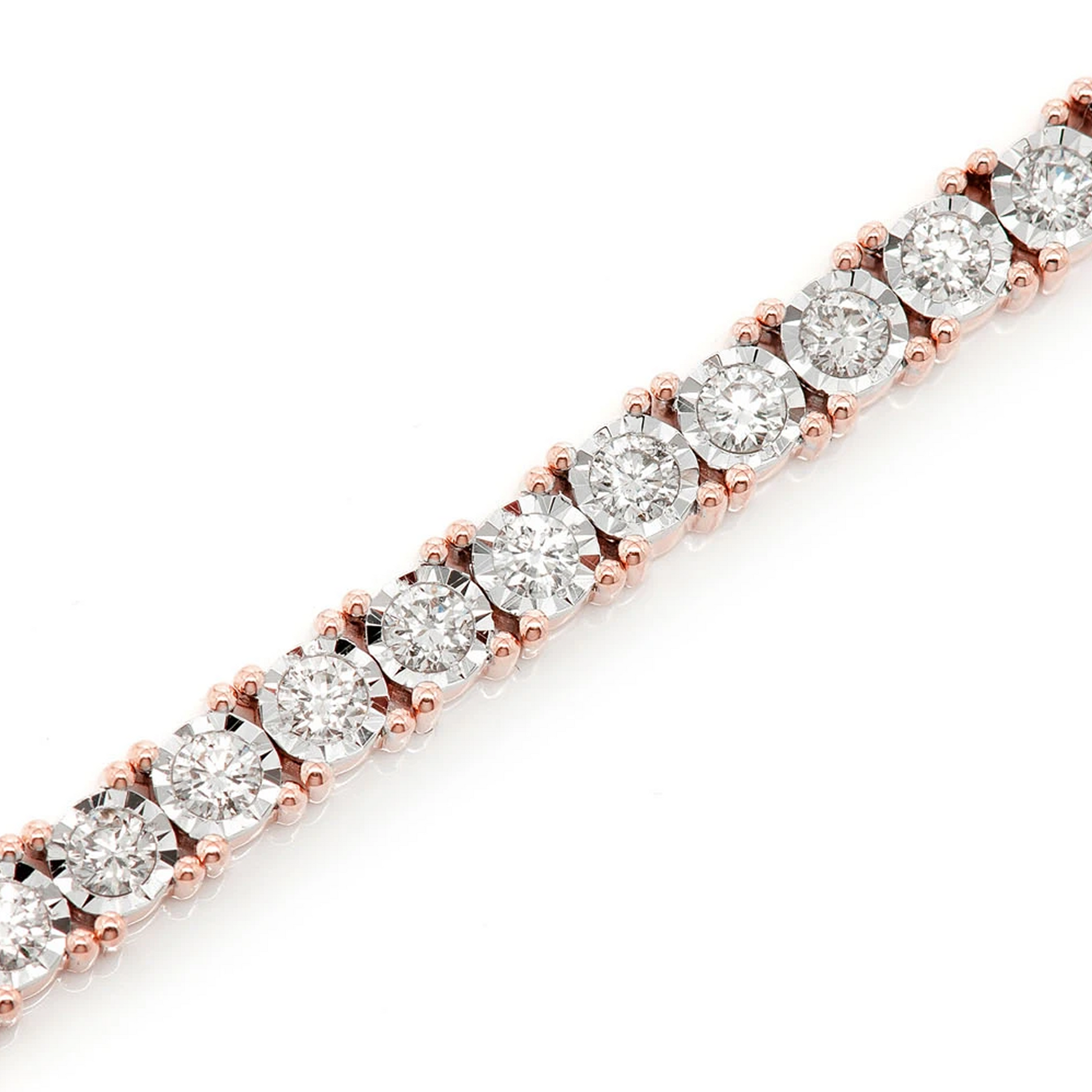 Miracle Diamond Tennis Bracelet in 14K rose gold, 9pt / 4.50ctw, angled view