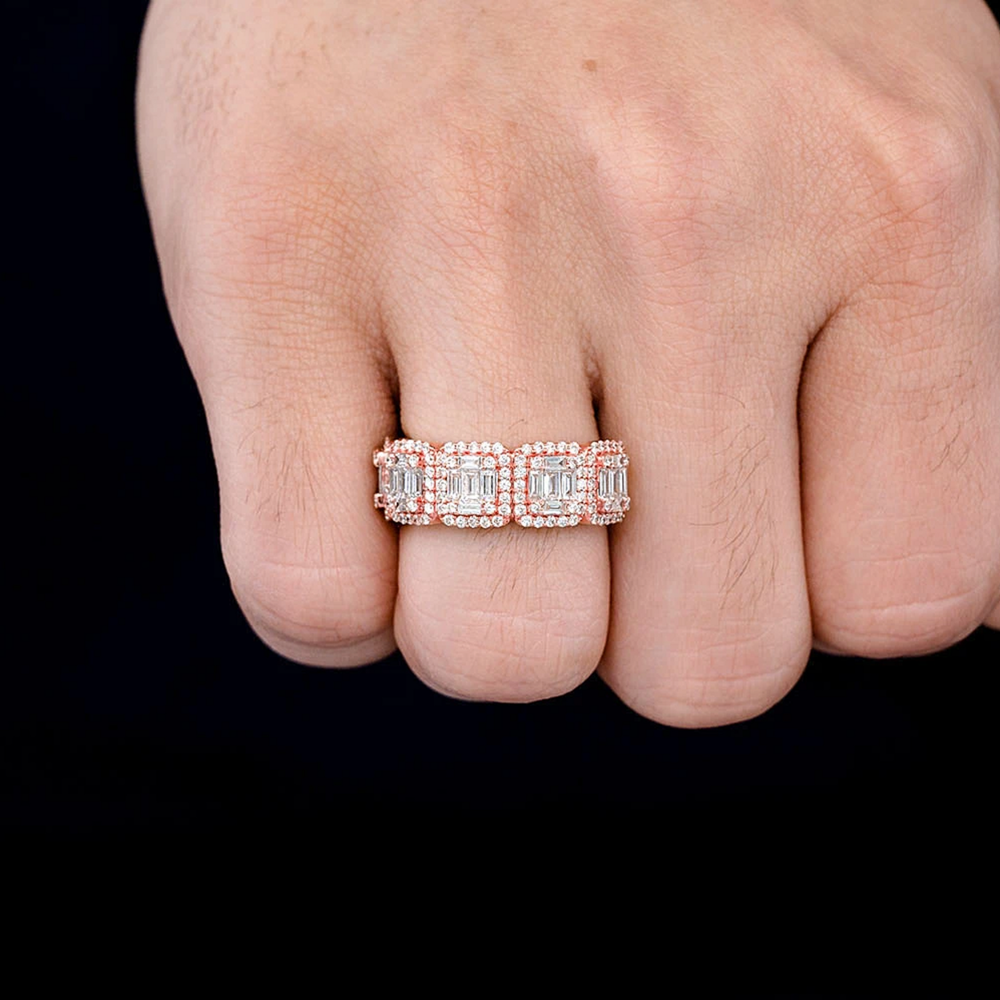 Baguette & Round Diamond Band Ring in 14K rose gold, alternate view