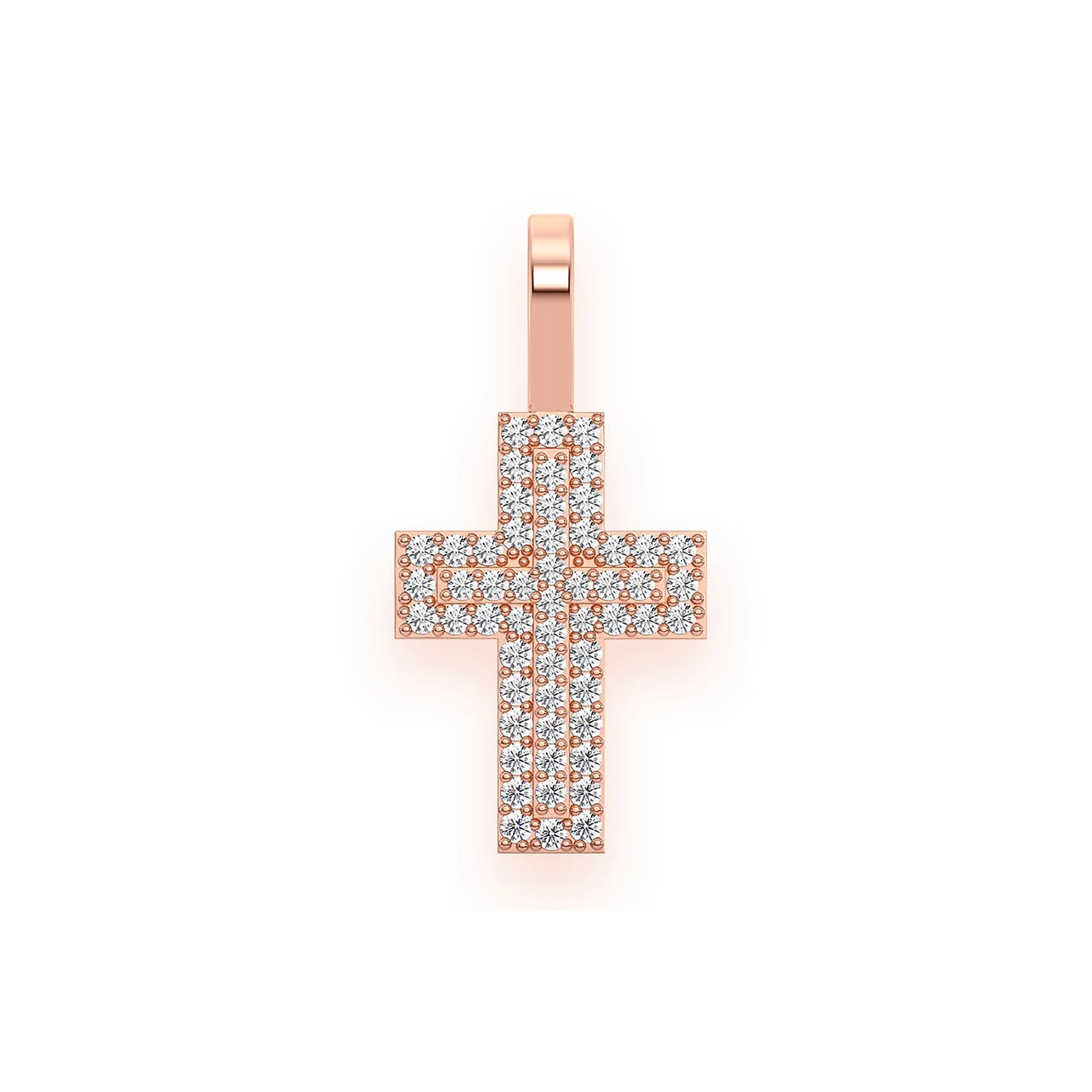 Layered Diamond Cross Pendant in 14K rose gold, front view