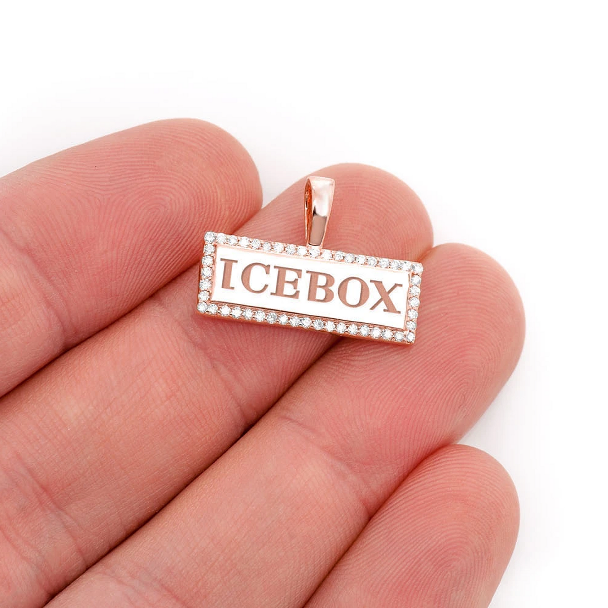 Large Icebox Diamond Pendant in 14K rose gold, angled view