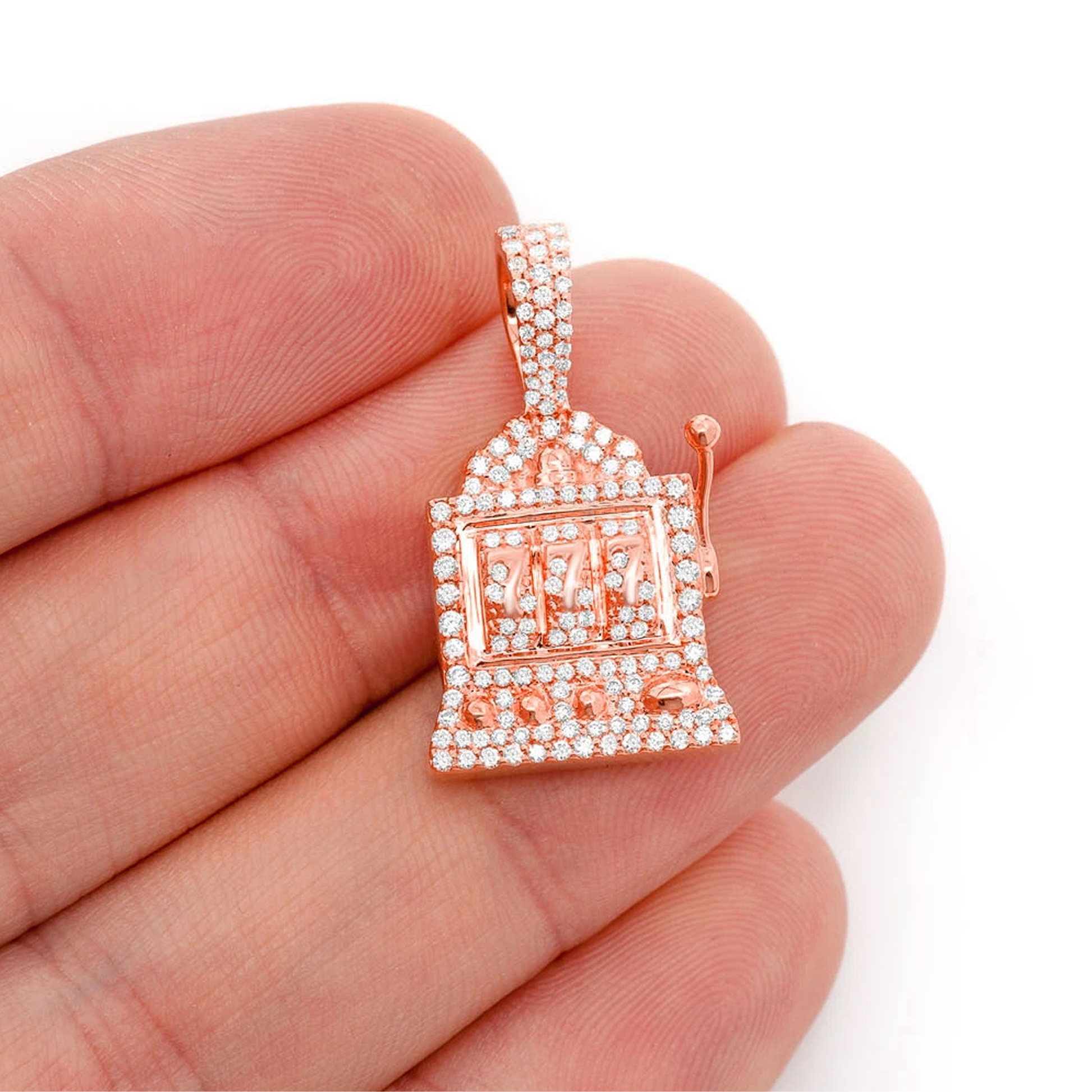 Slot Machine Diamond Pendant in 14K rose gold, angled view