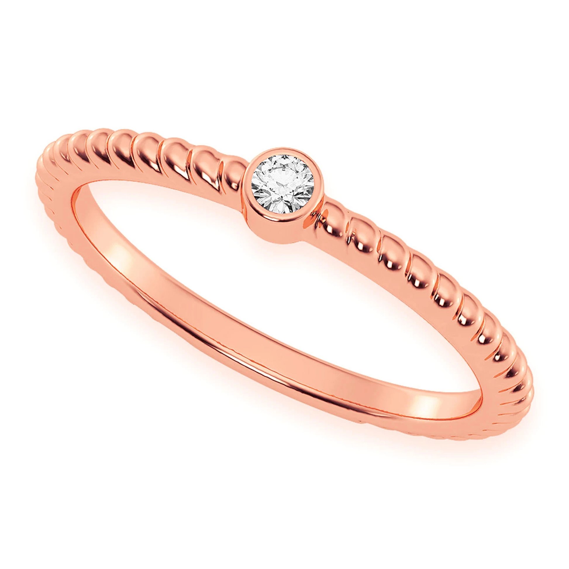 Princess Rope Bezel Diamond Ring in 14K rose gold, angled view