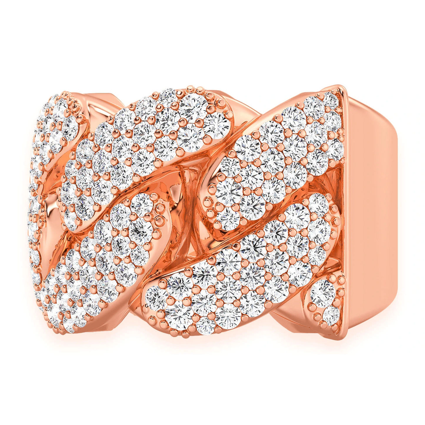Iced Out Cuban Ring in 14K rose gold, 13mm | 2.50ctw, side view