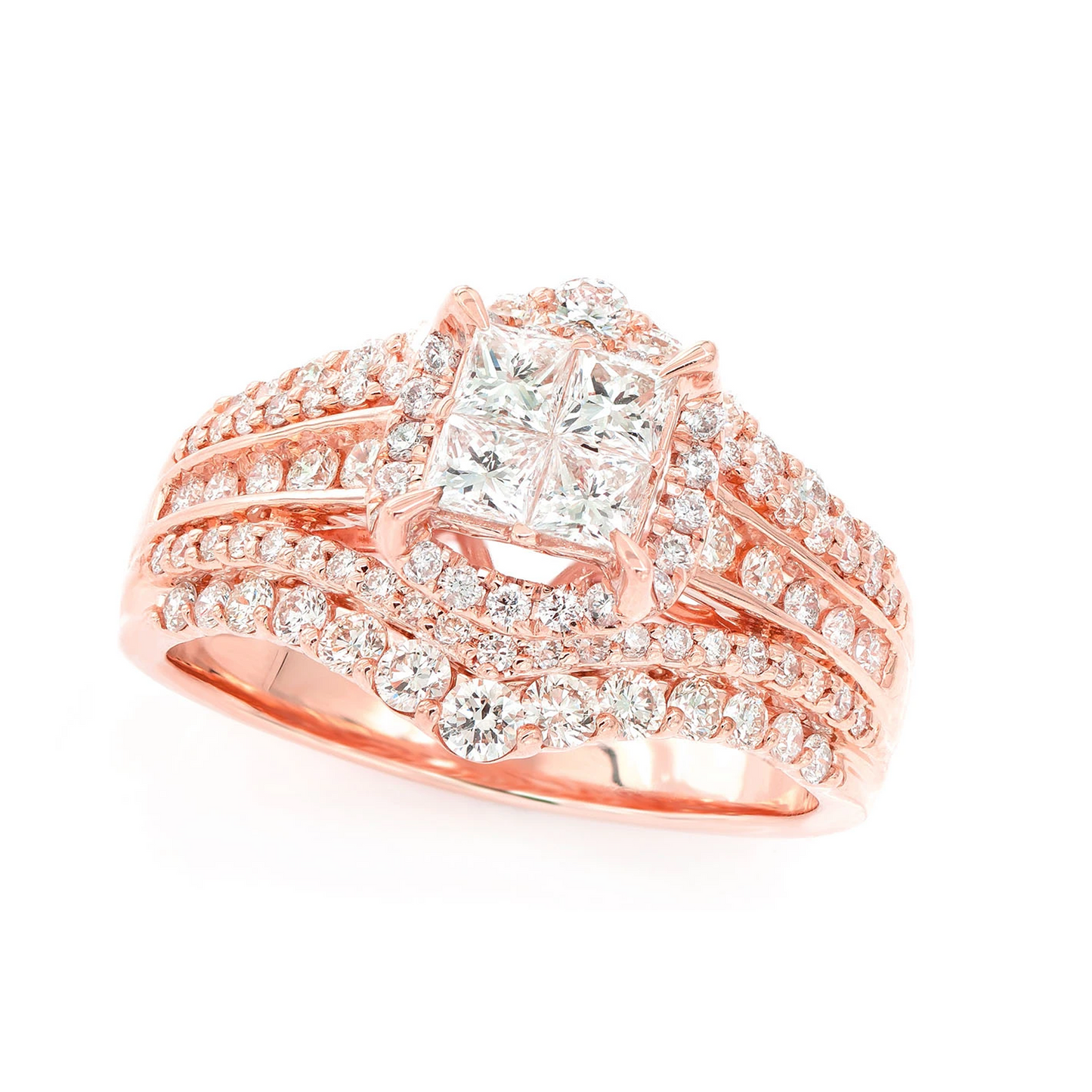 Princess Quad Halo Ring in 14K rose gold, detail view