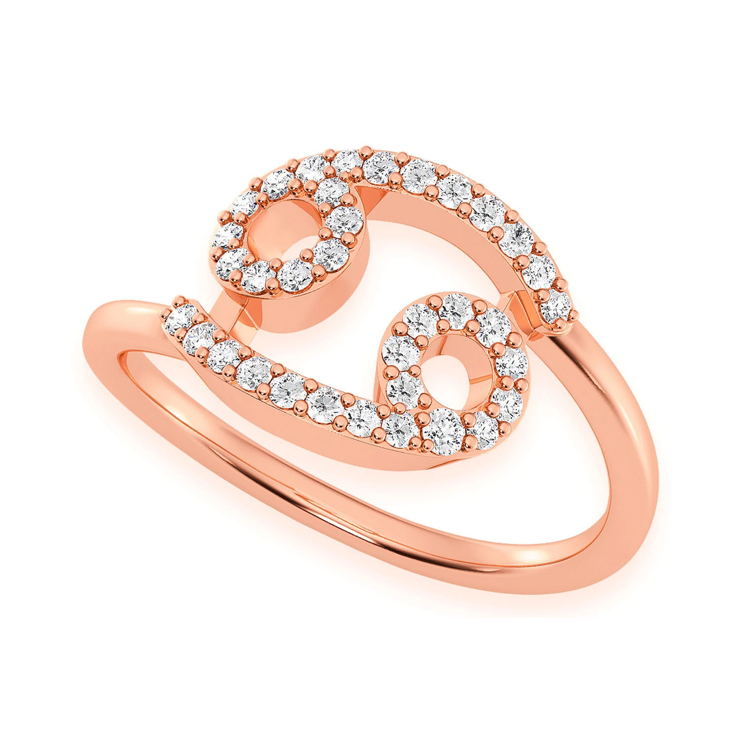 Zodiac Diamond Ring in 14K rose gold, Cancer design, detail view