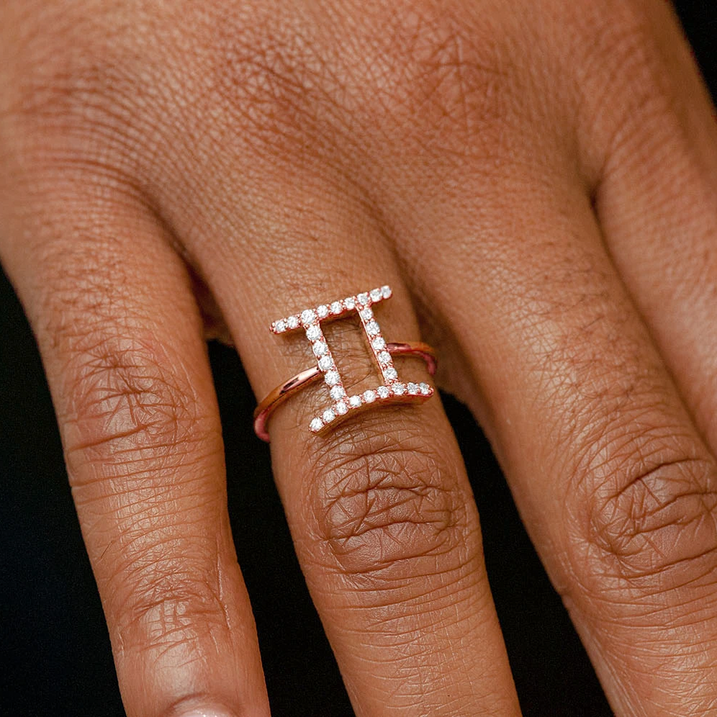 Zodiac Diamond Ring in 14K rose gold, Gemini design, alternate view