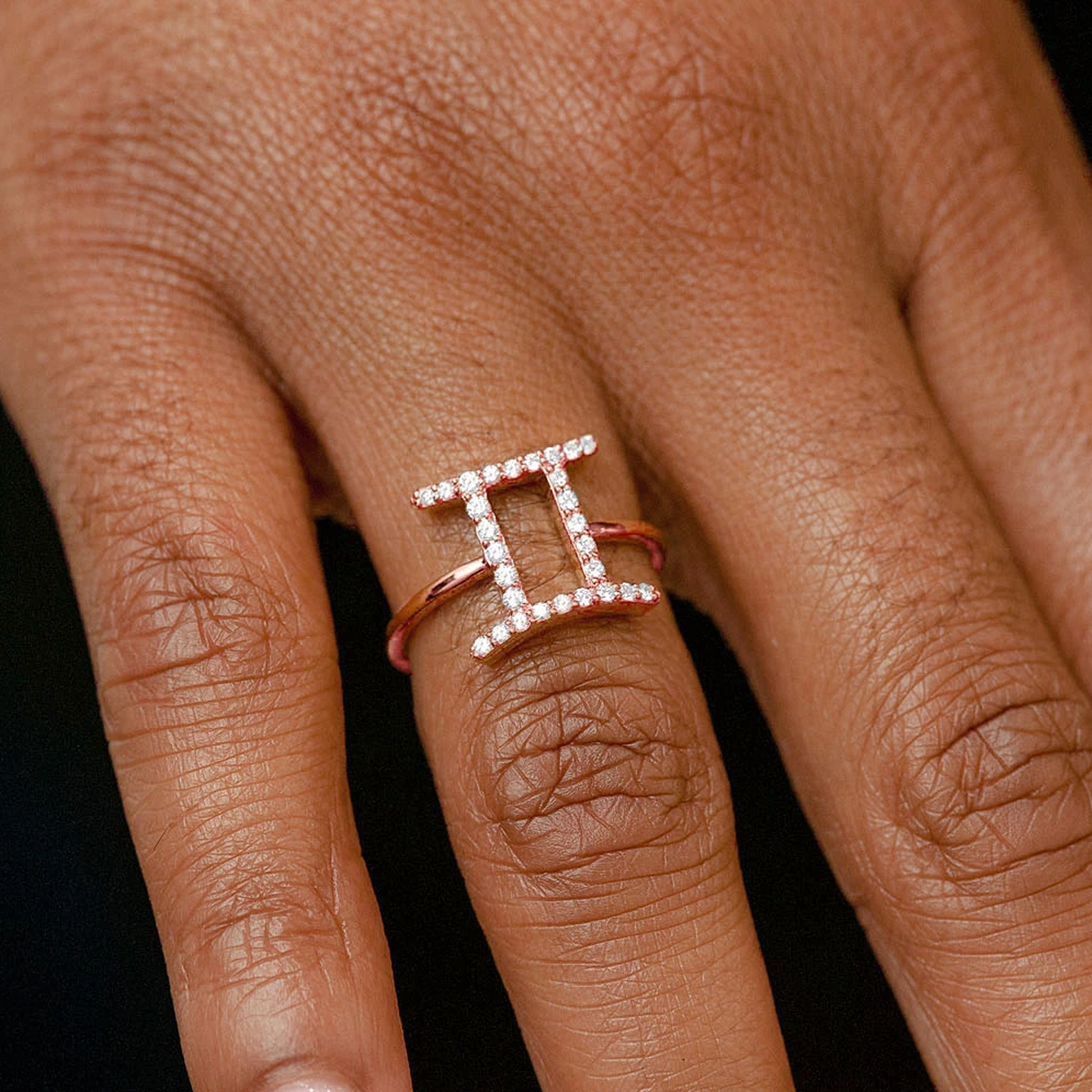 Zodiac Diamond Ring in 14K rose gold, Gemini design, alternate view