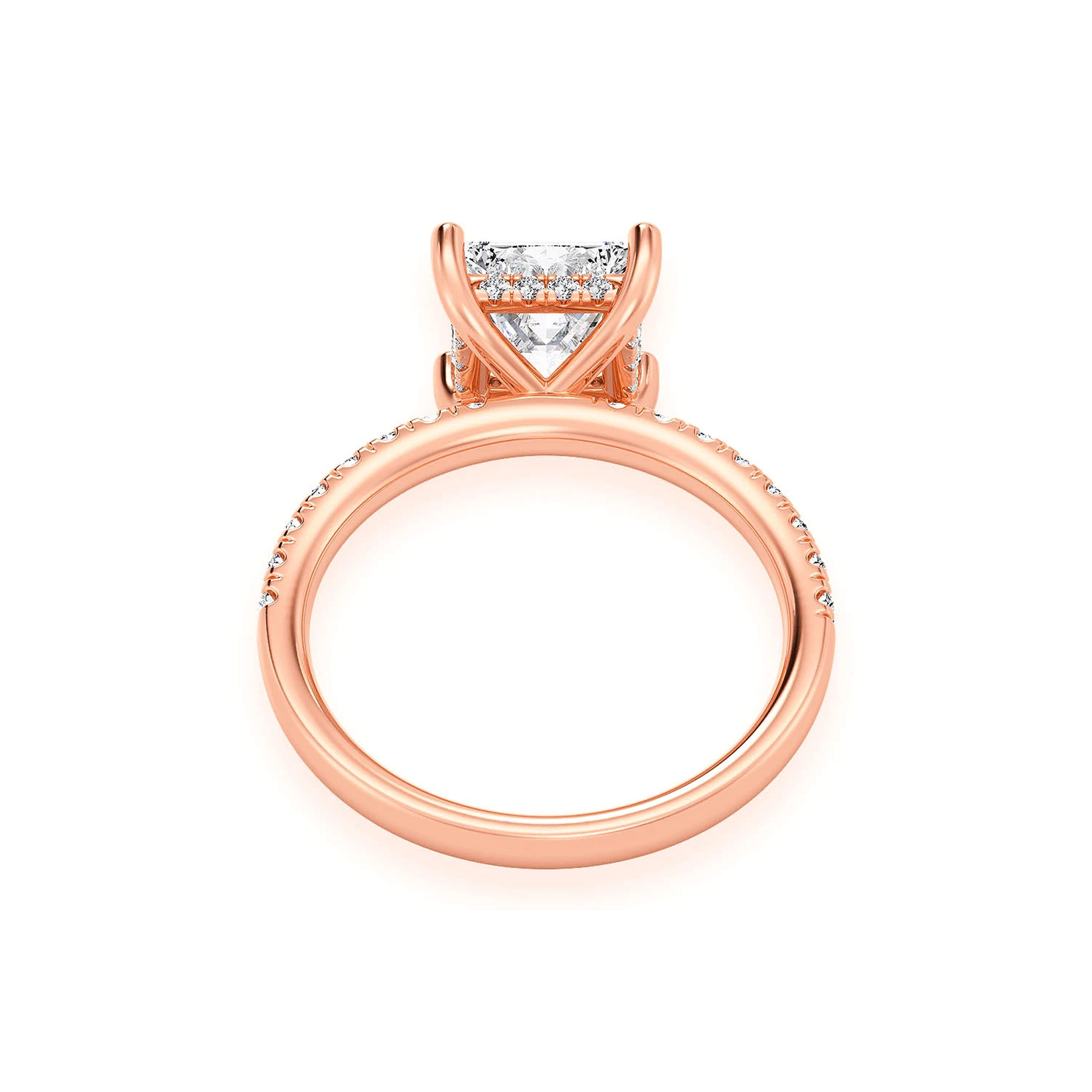 Princess Cut One Row Under Halo Ring in 14K rose gold, alternate view
