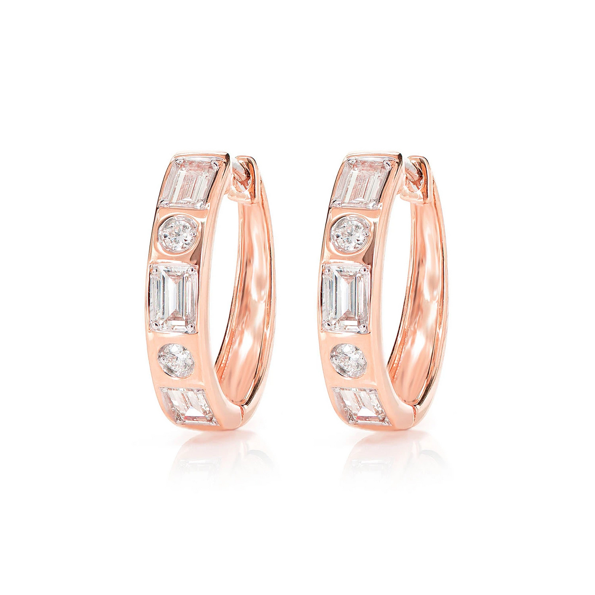 Gypsy Set Baguette Diamond Hoop Earrings
