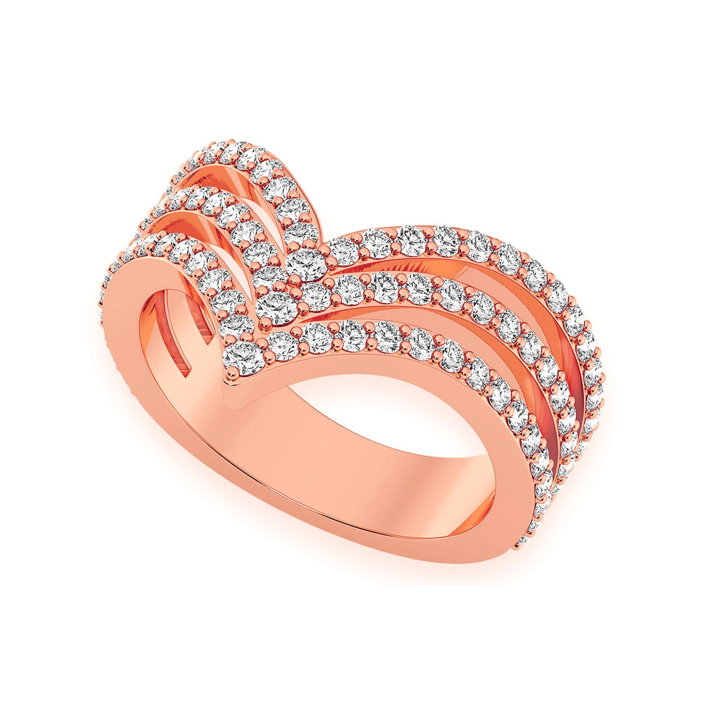 Triple Pointed V-Shaped Ring in 14K rose gold, angled view
